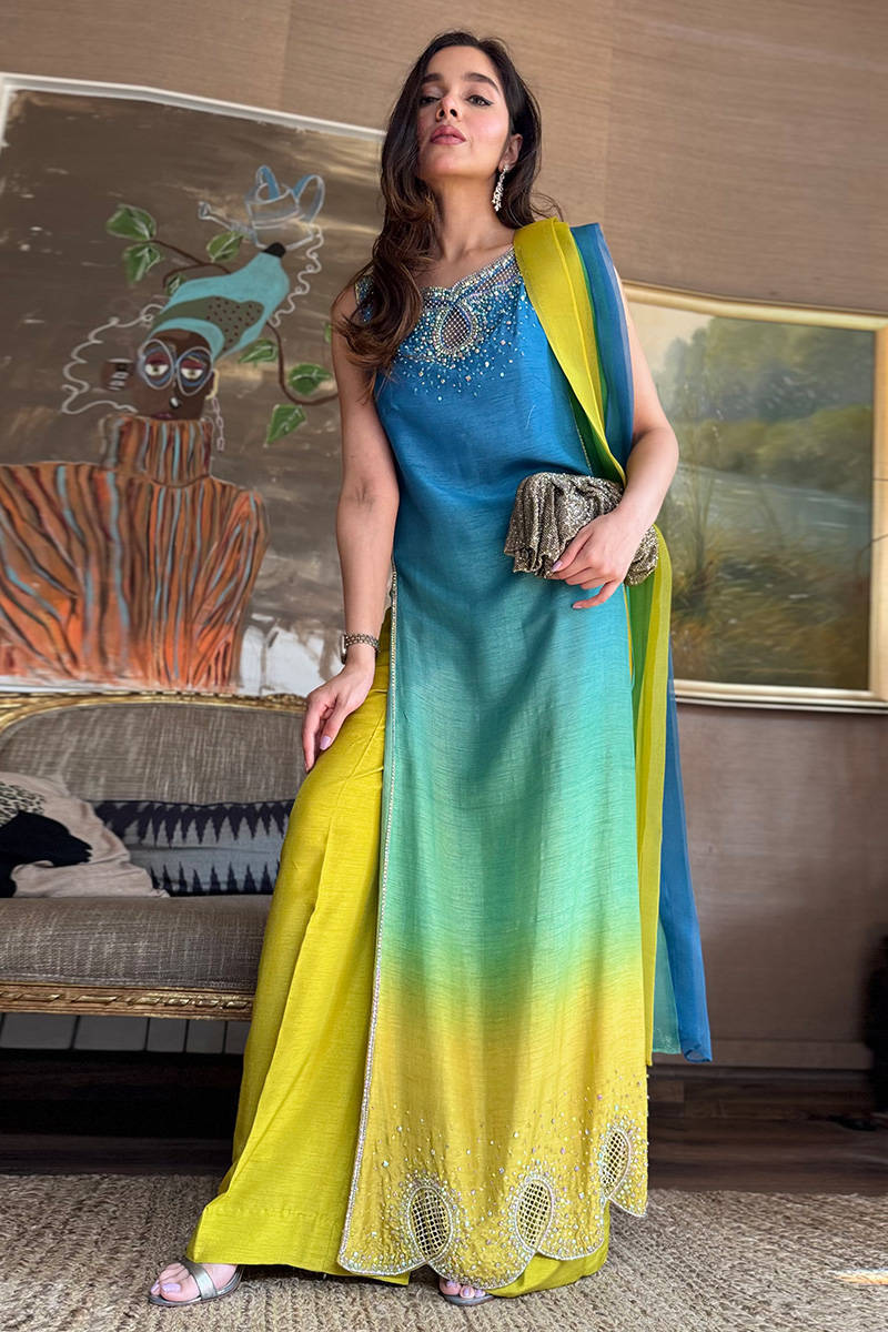 Farida Hasan Neon Ombre — Mairaz multicolour silk suit