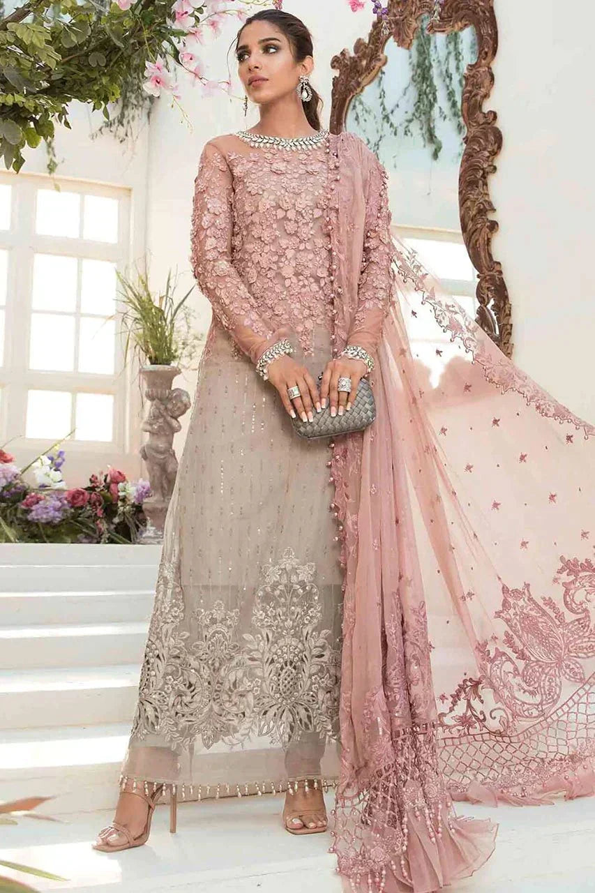 Maria B Mbroidered BD-121 blush pink embroidered formal outfit full look