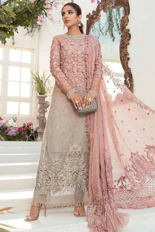 Maria B Mbroidered BD-121 blush pink embroidered formal outfit full look