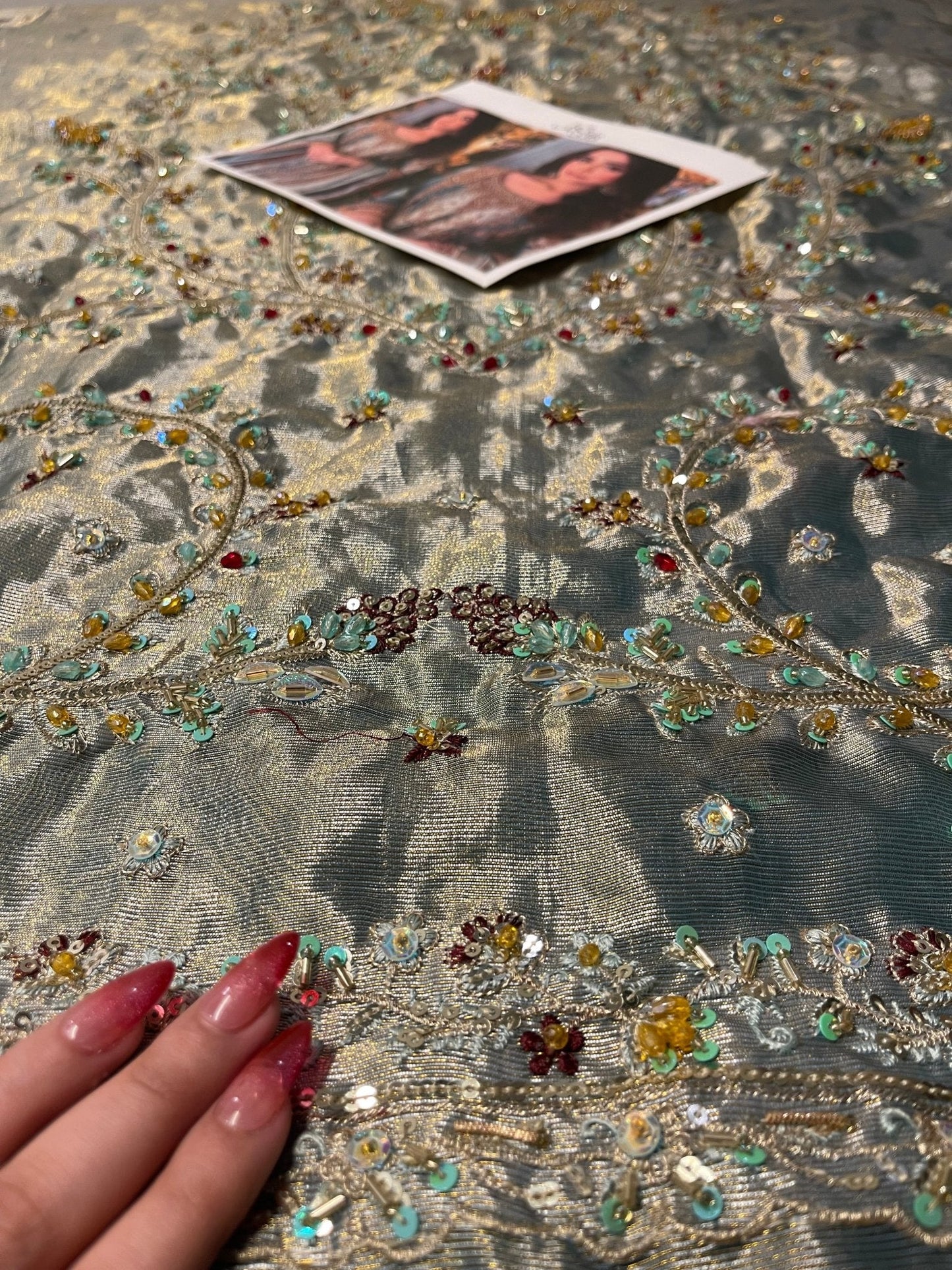 Haris Shakeel – Lama Series Aqua Teal Style, embroidery and fabric detail 1