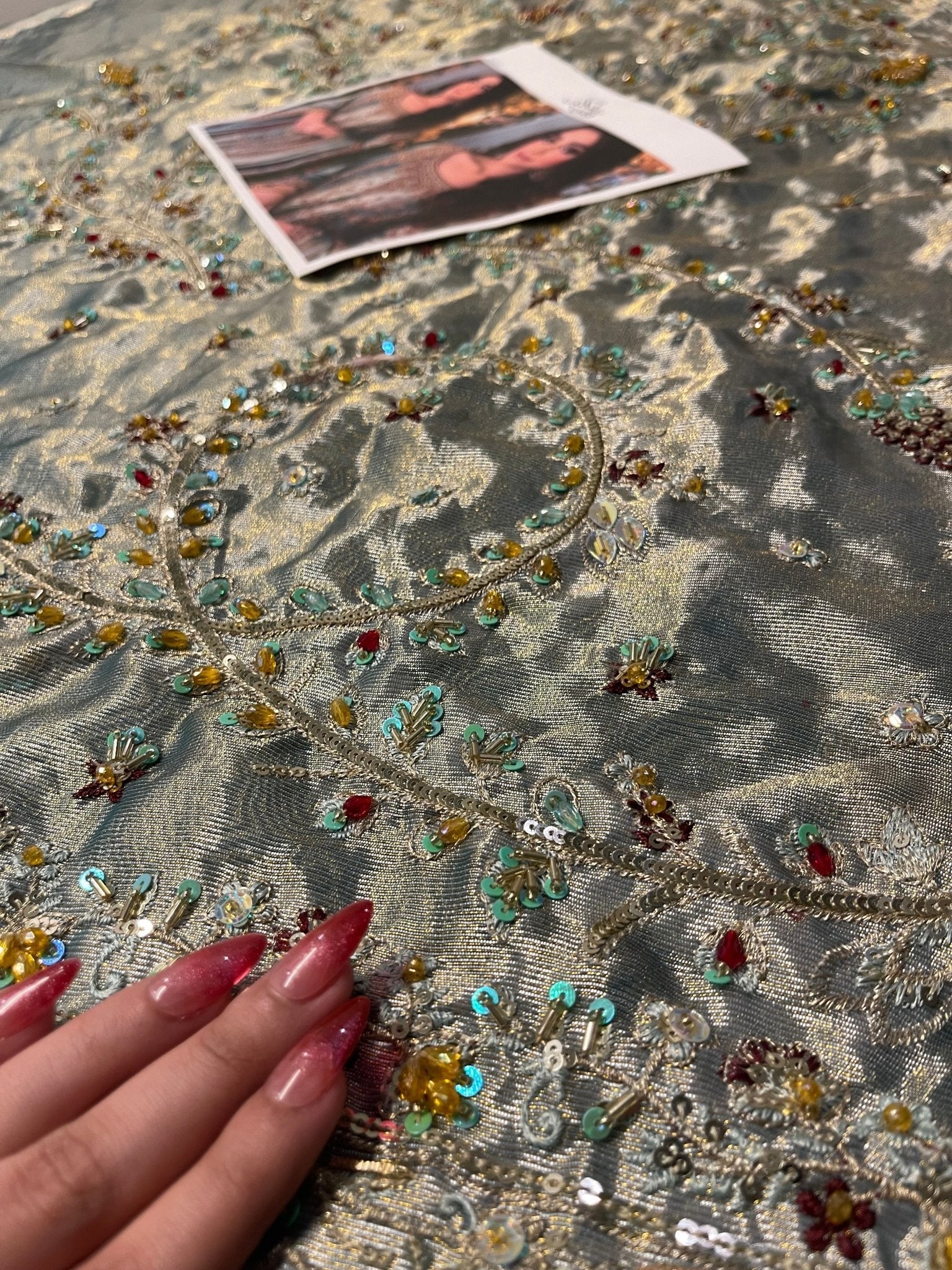 Haris Shakeel – Lama Series Aqua Teal Style, embroidery and fabric detail 2