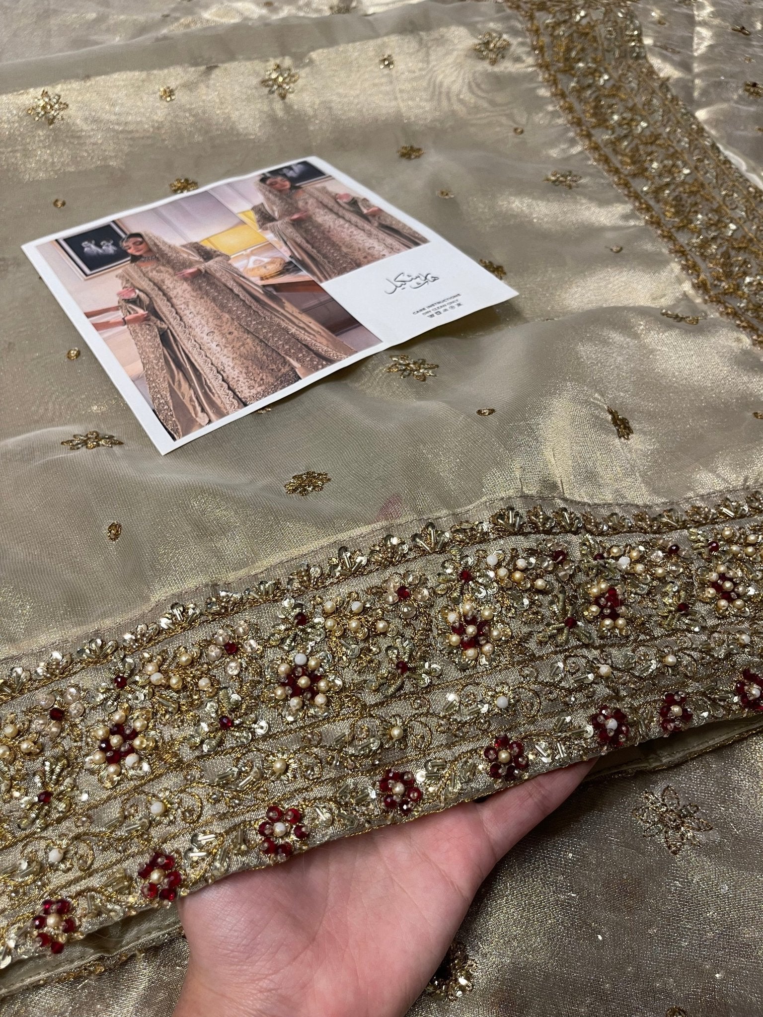 Haris Shakeel – Maharani Ivory Gold Style, embroidery and fabric detail 16