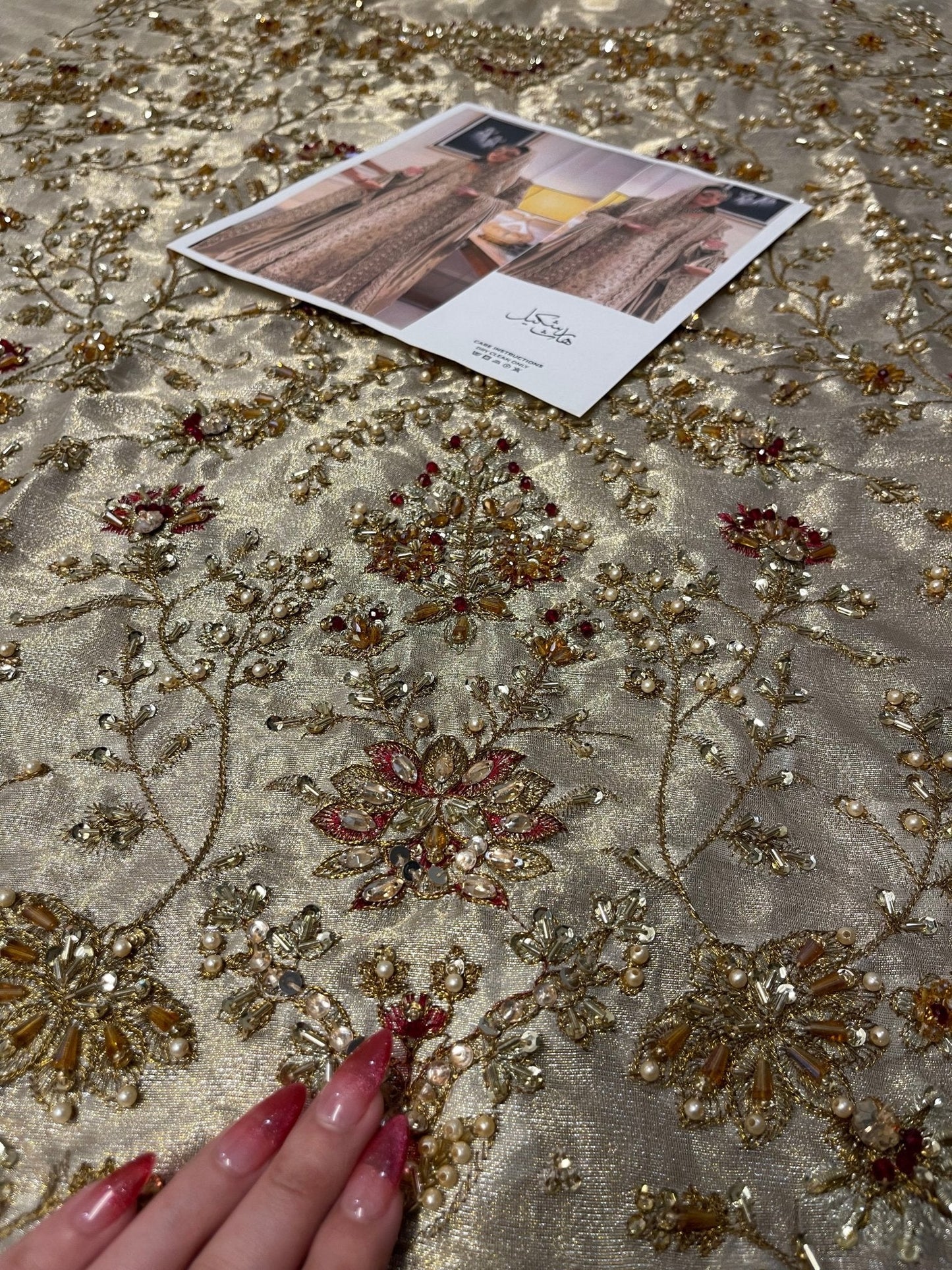 Haris Shakeel – Maharani Ivory Gold Style, embroidery and fabric detail 5