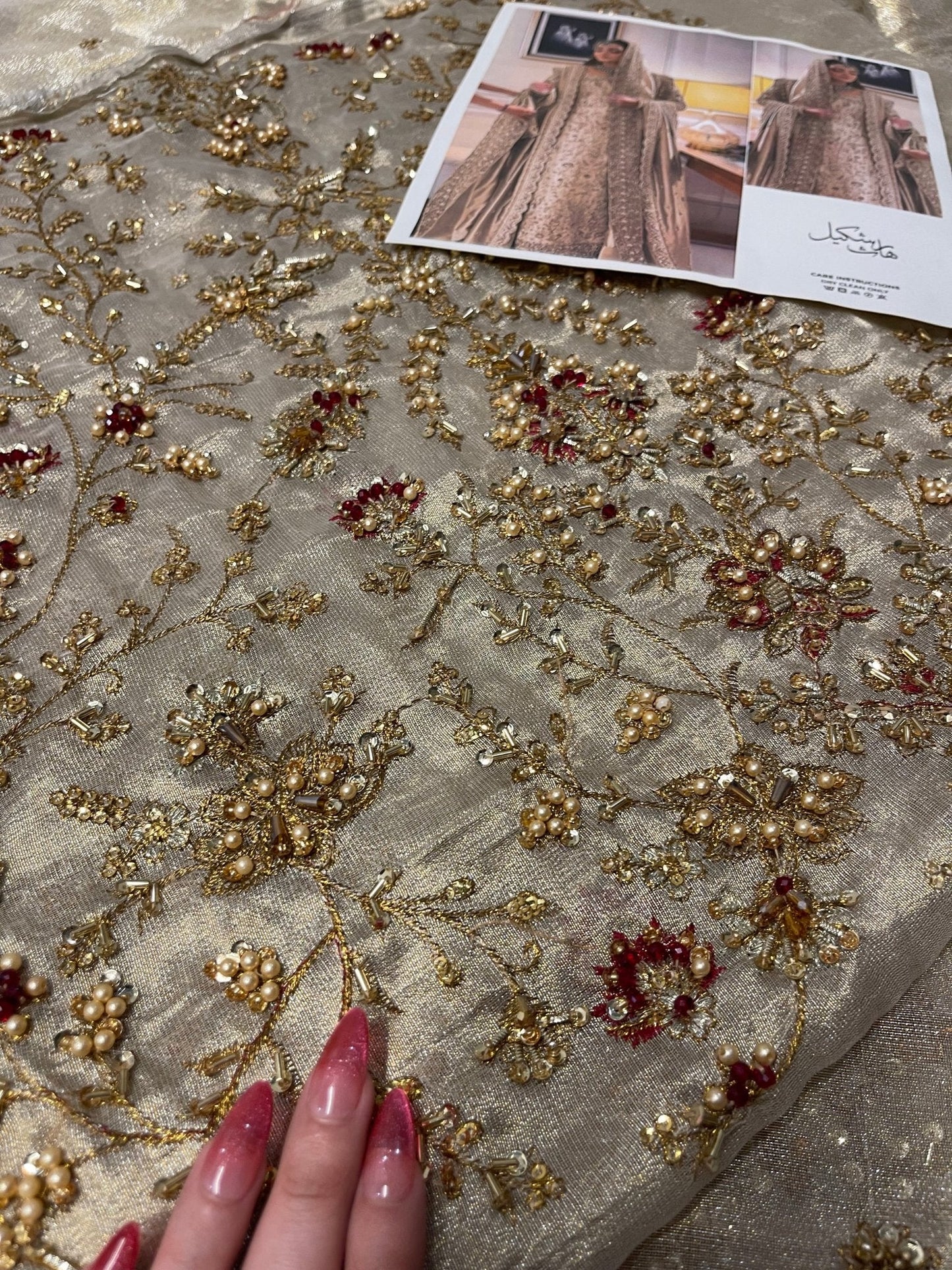 Haris Shakeel – Maharani Ivory Gold Style, embroidery and fabric detail 11