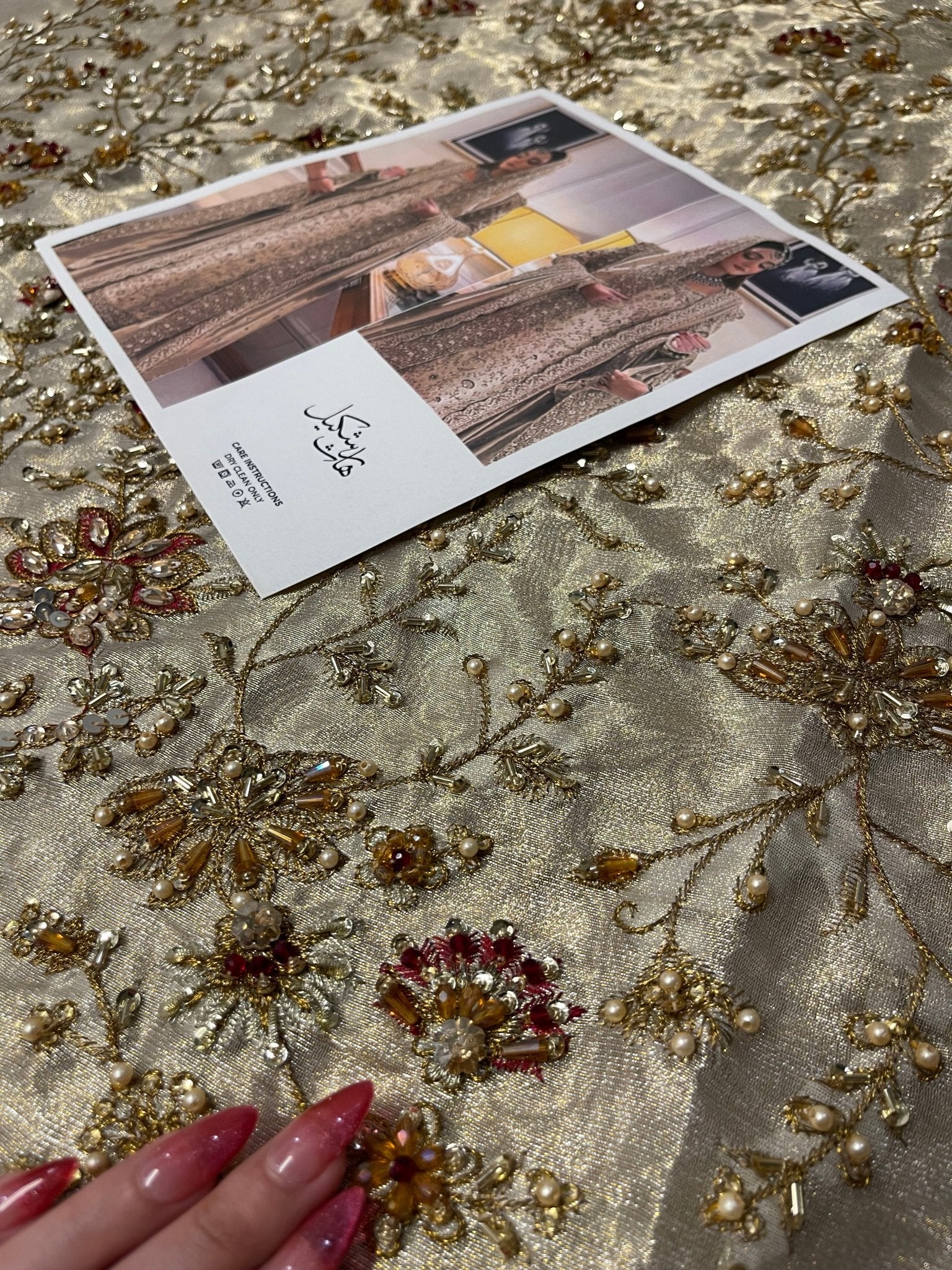 Haris Shakeel – Maharani Ivory Gold Style, embroidery and fabric detail 4