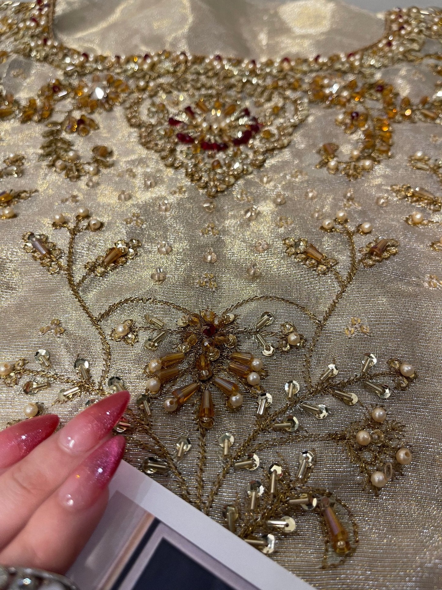 Haris Shakeel – Maharani Ivory Gold Style, embroidery and fabric detail 7