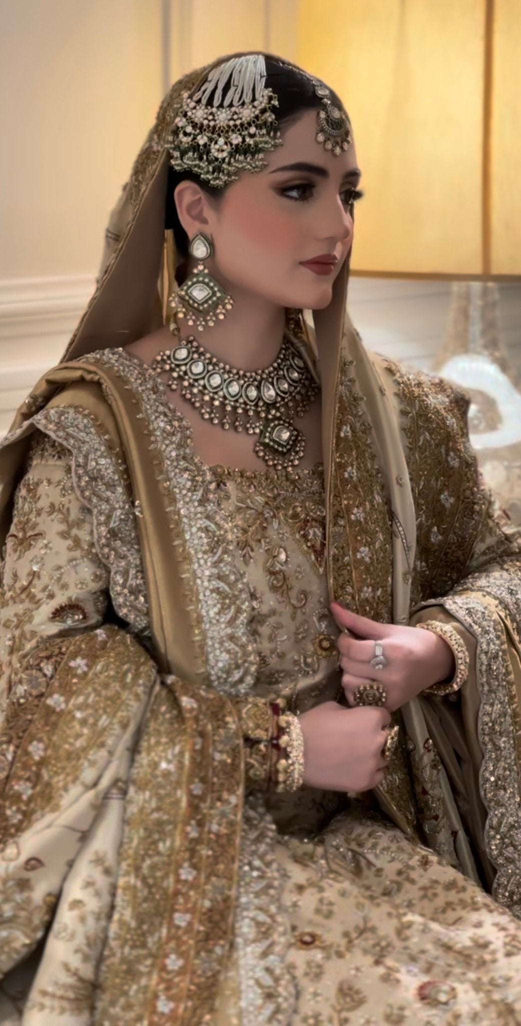 Haris Shakeel – Maharani Ivory Gold Style, full outfit view 3