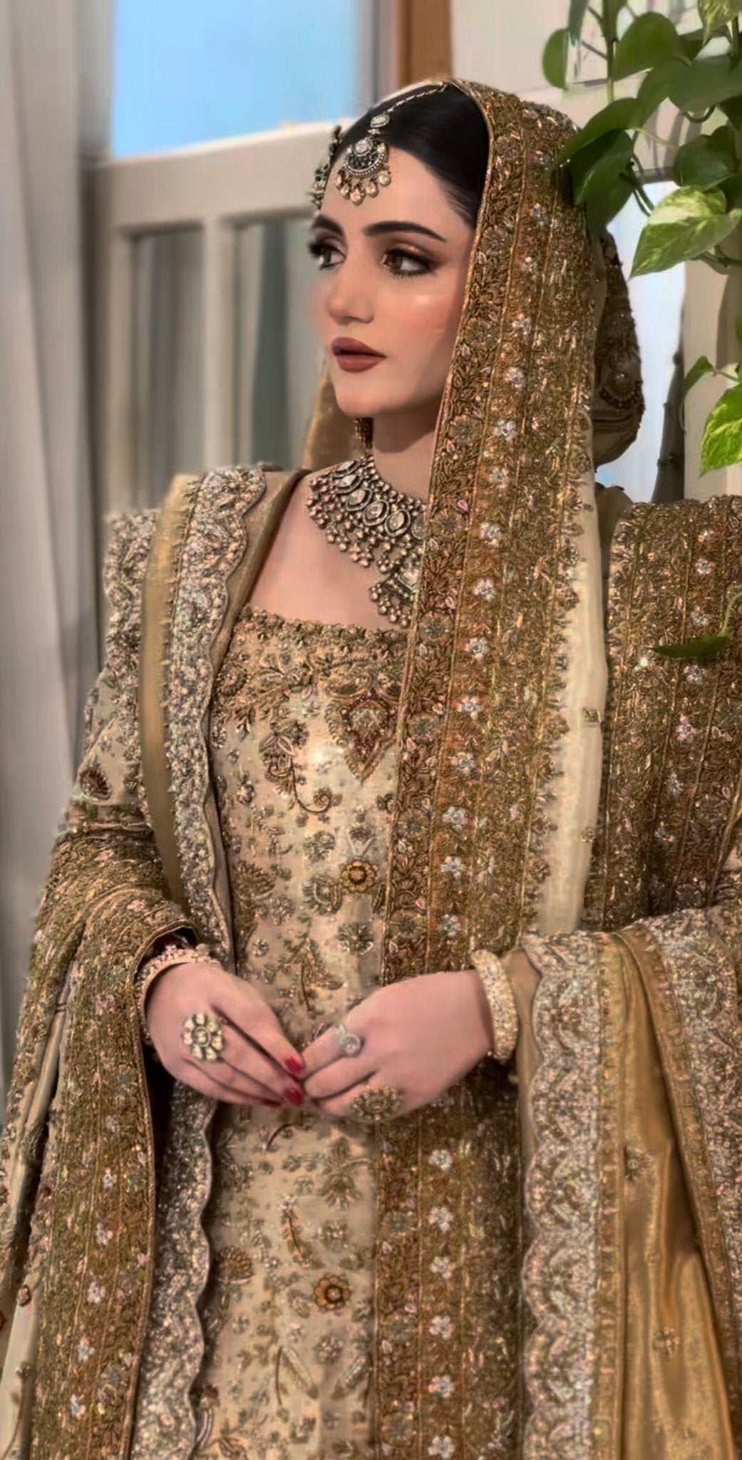 Haris Shakeel – Maharani Ivory Gold Style, full outfit view 4