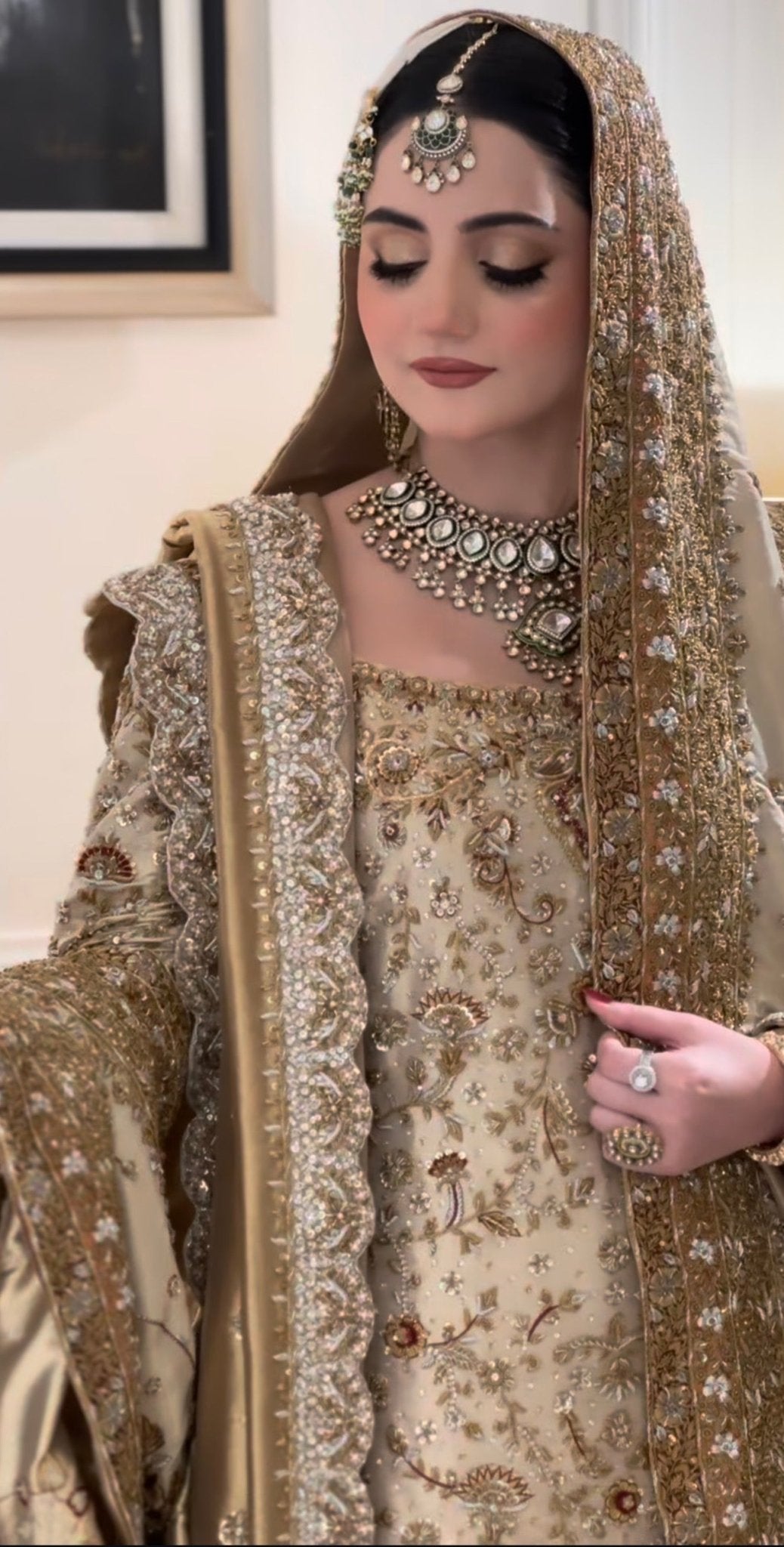 Haris Shakeel – Maharani Ivory Gold Style, full outfit view 5