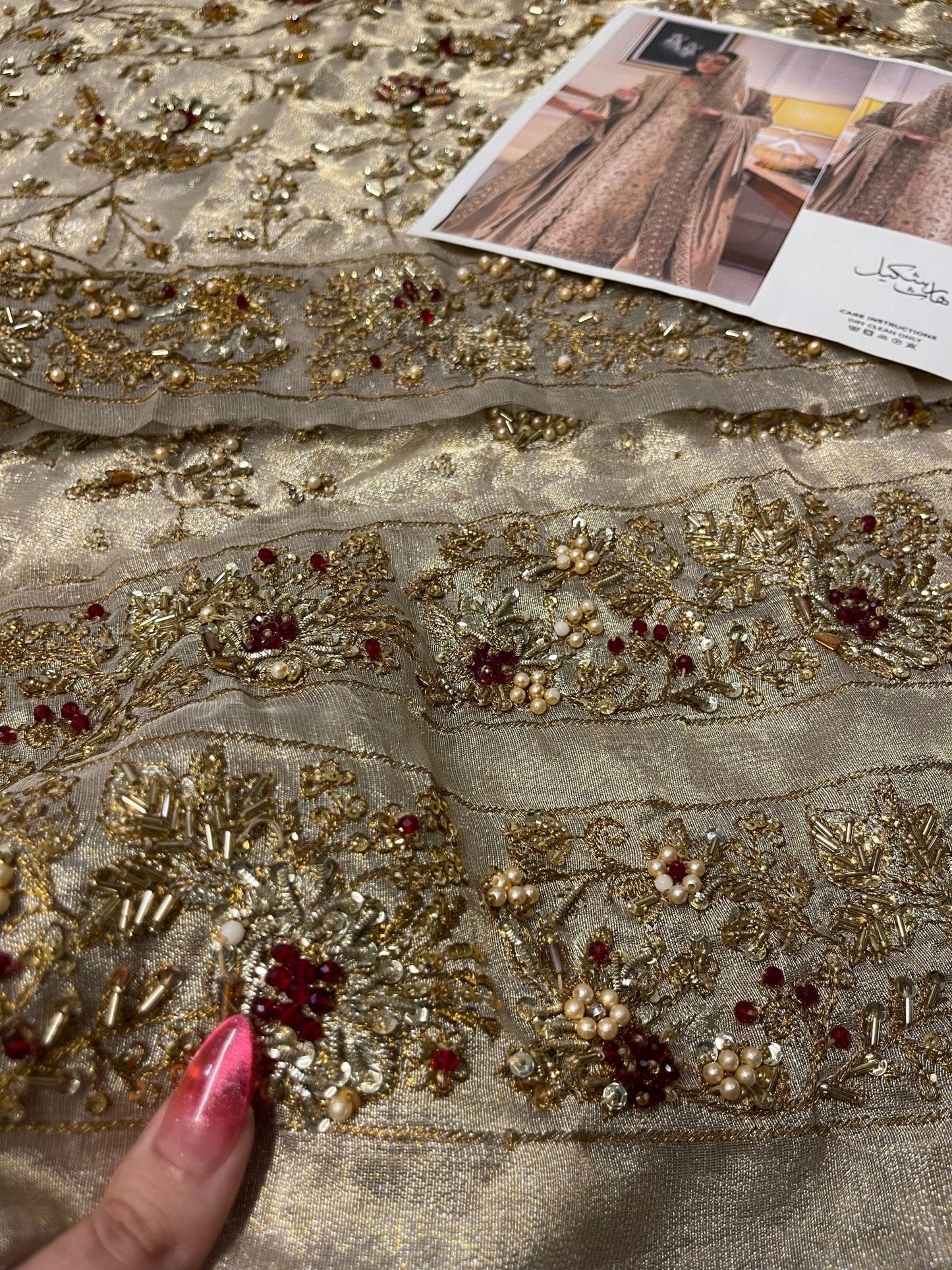 Haris Shakeel – Maharani Ivory Gold Style, embroidery and fabric detail 9