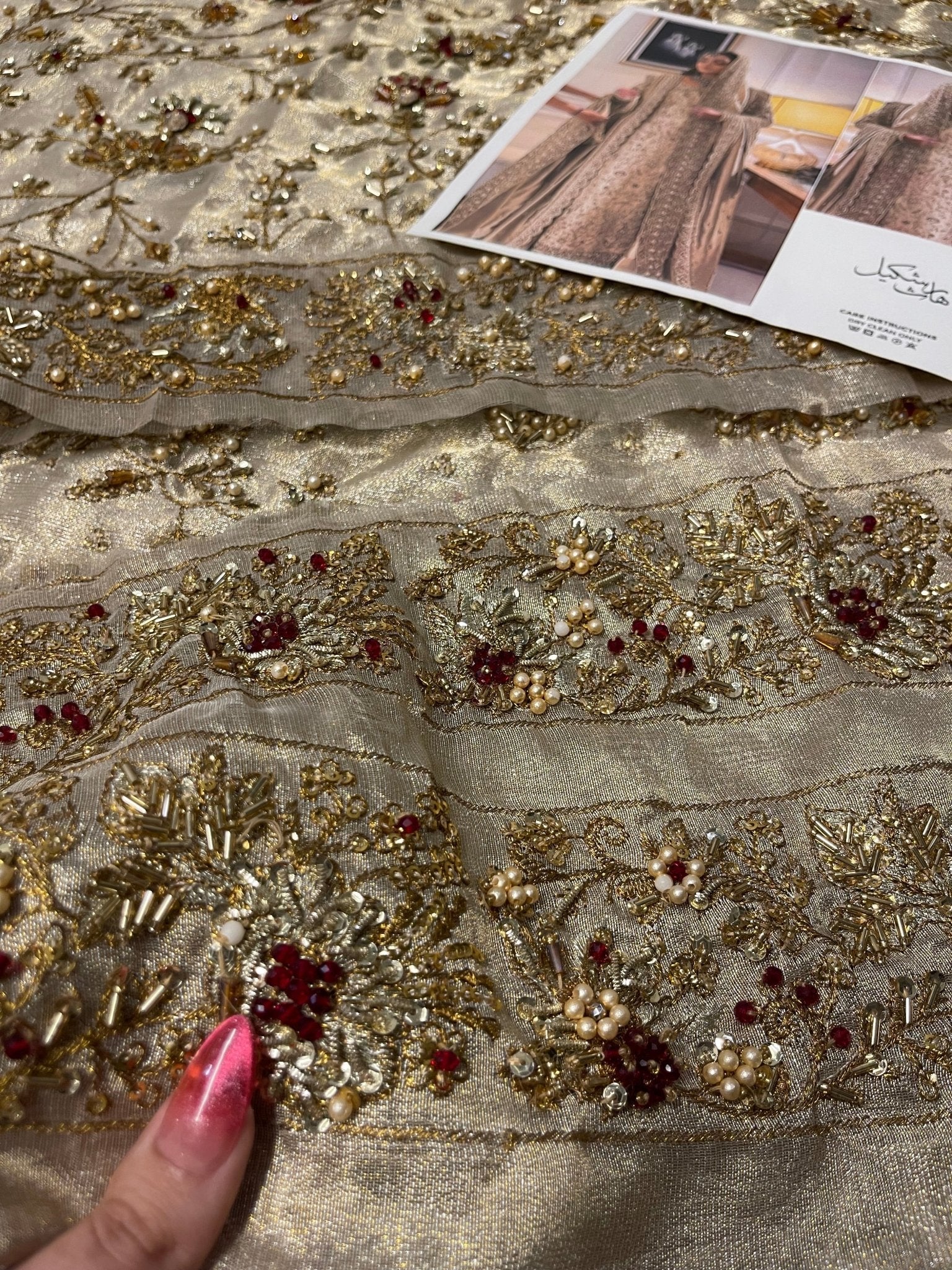 Haris Shakeel – Maharani Ivory Gold Style, embroidery and fabric detail 9
