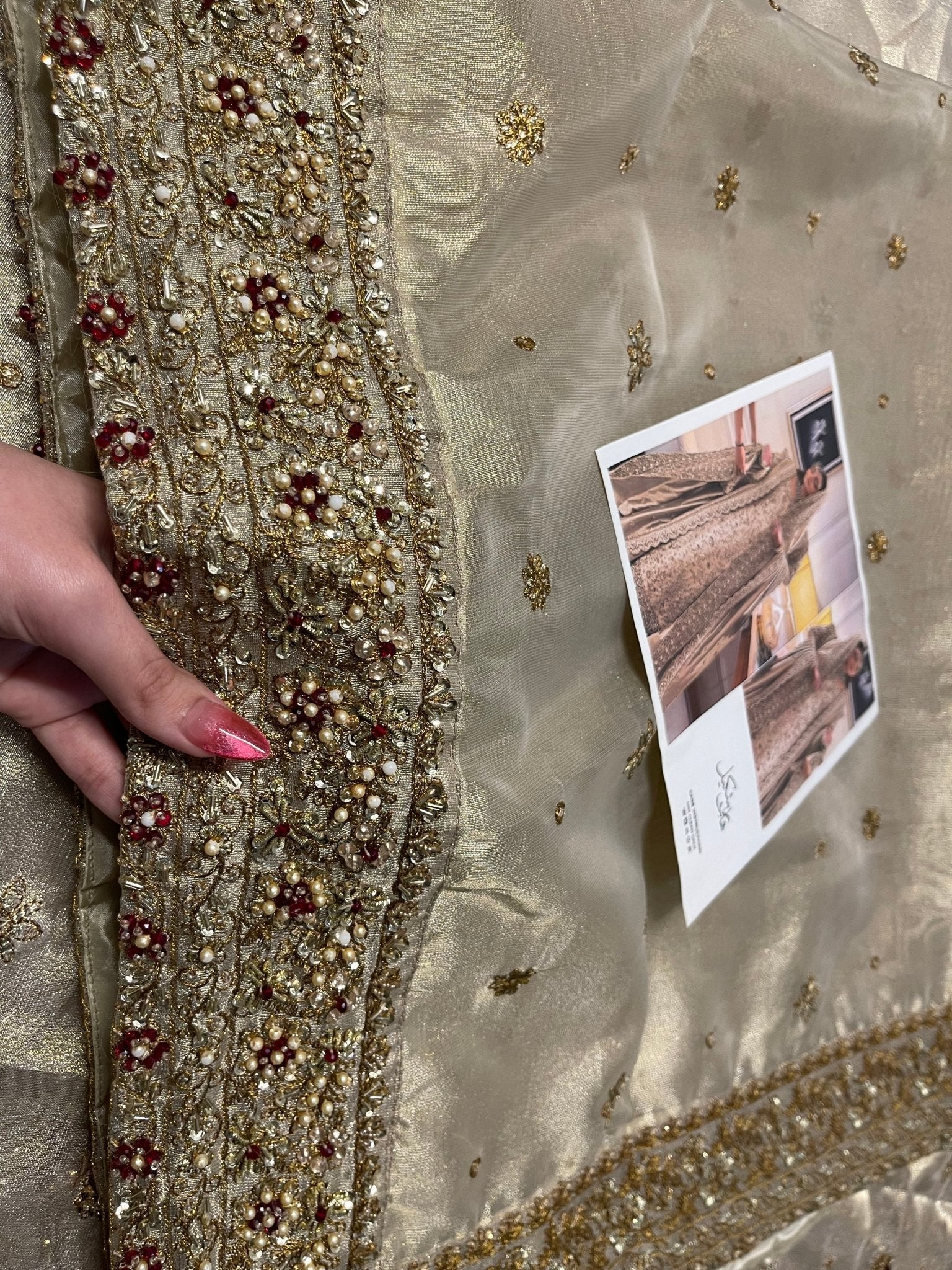 Haris Shakeel – Maharani Ivory Gold Style, embroidery and fabric detail 15