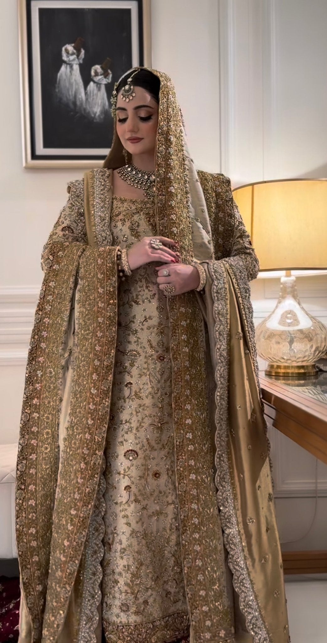 Haris Shakeel – Maharani Ivory Gold Style, full outfit view 2