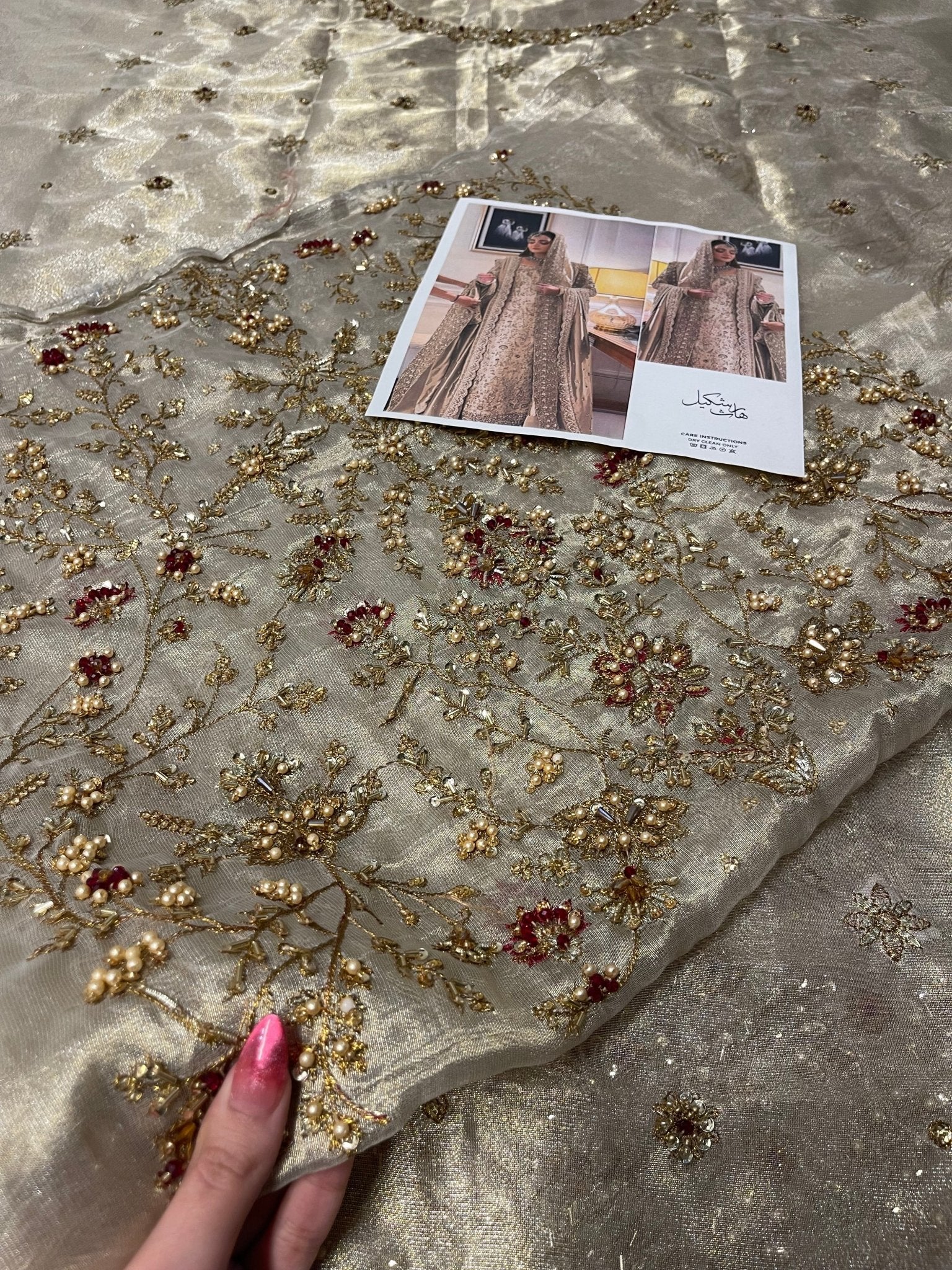 Haris Shakeel – Maharani Ivory Gold Style, embroidery and fabric detail 10
