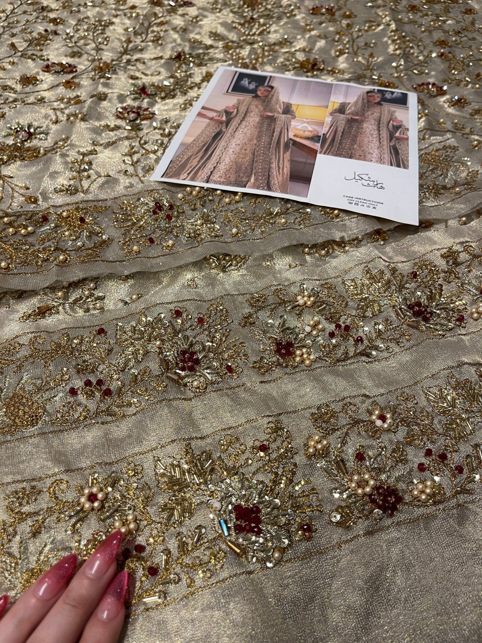 Haris Shakeel – Maharani Ivory Gold Style, embroidery and fabric detail 8