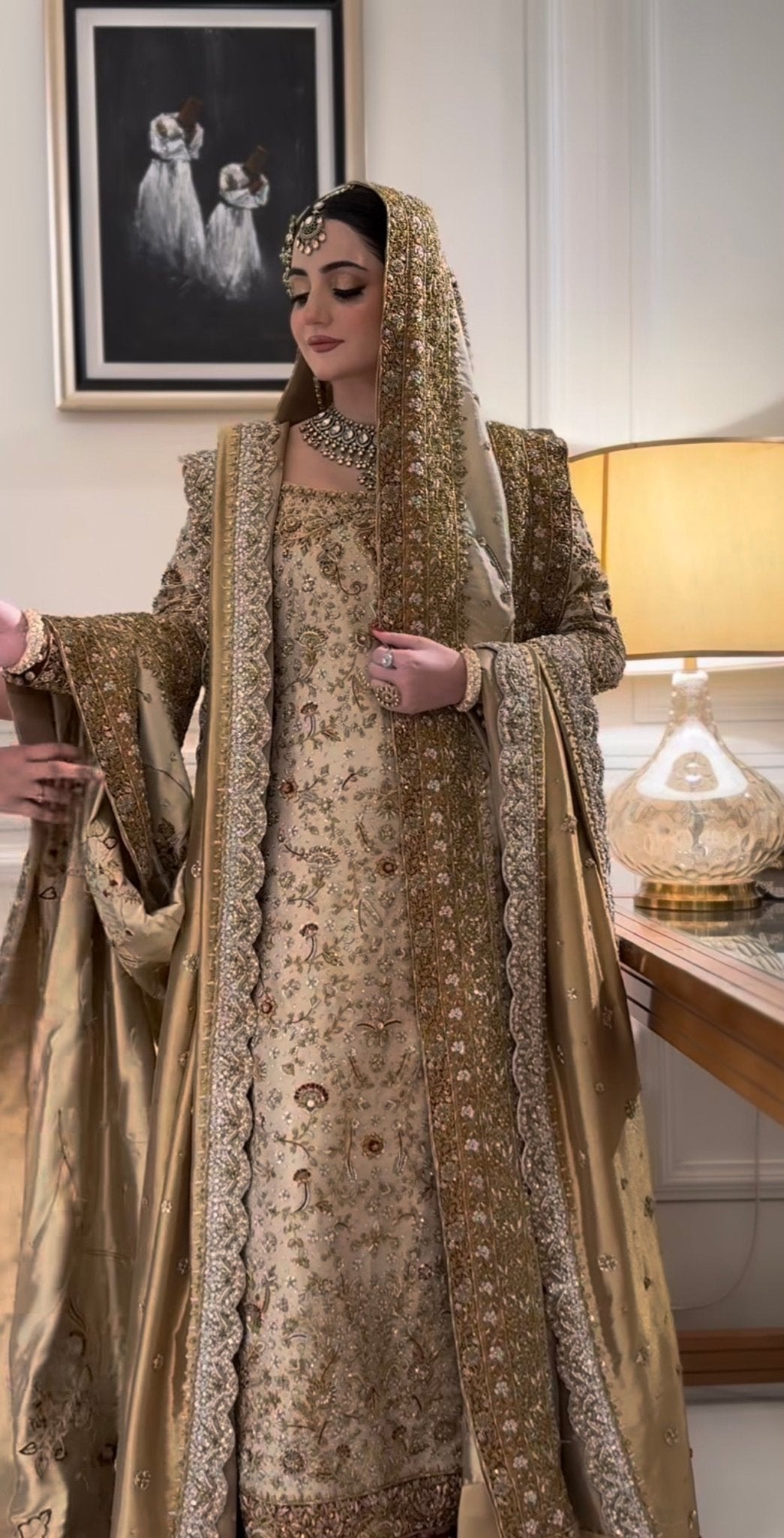Haris Shakeel – Maharani Ivory Gold Style, full front view