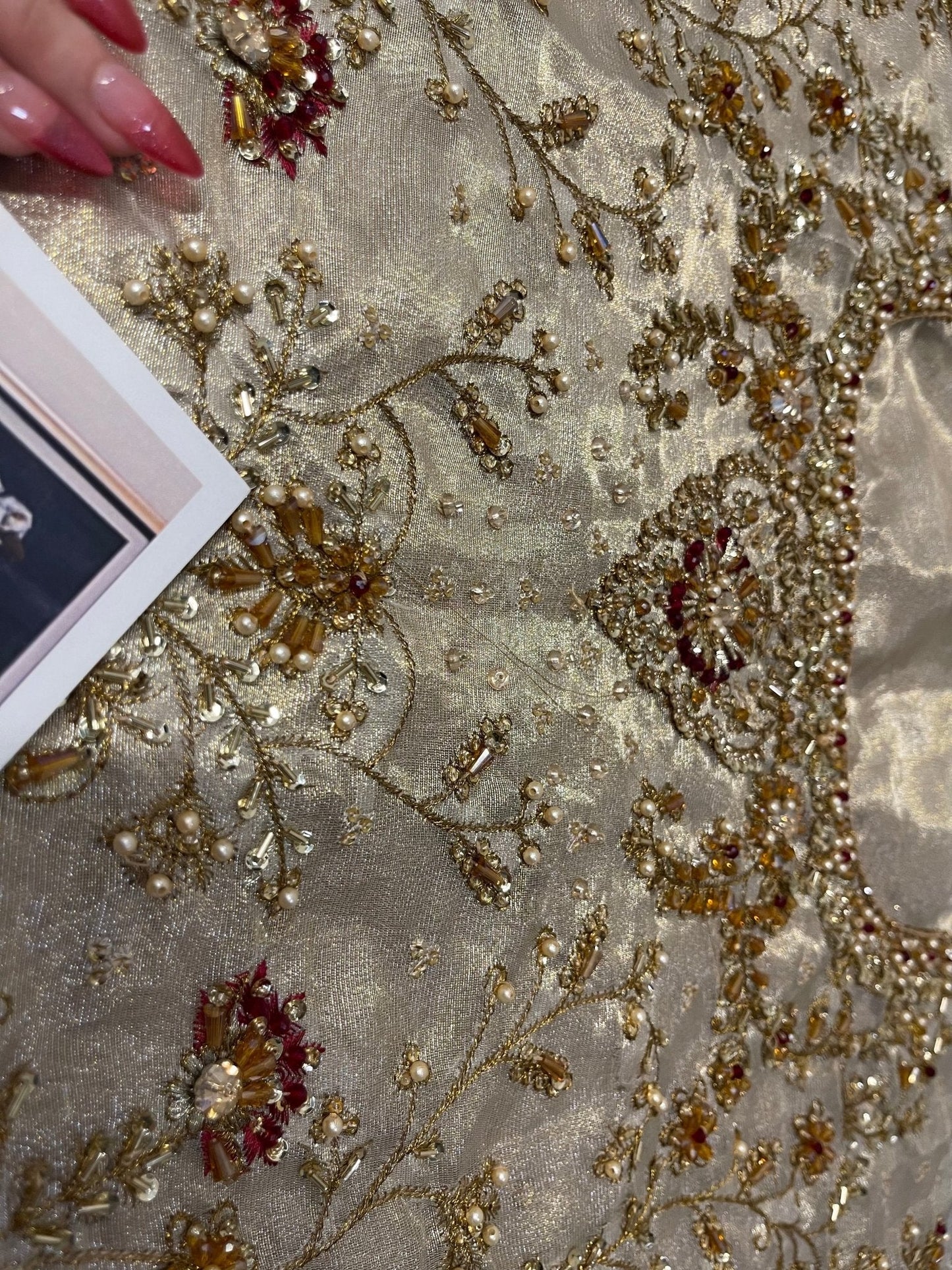 Haris Shakeel – Maharani Ivory Gold Style, embroidery and fabric detail 6