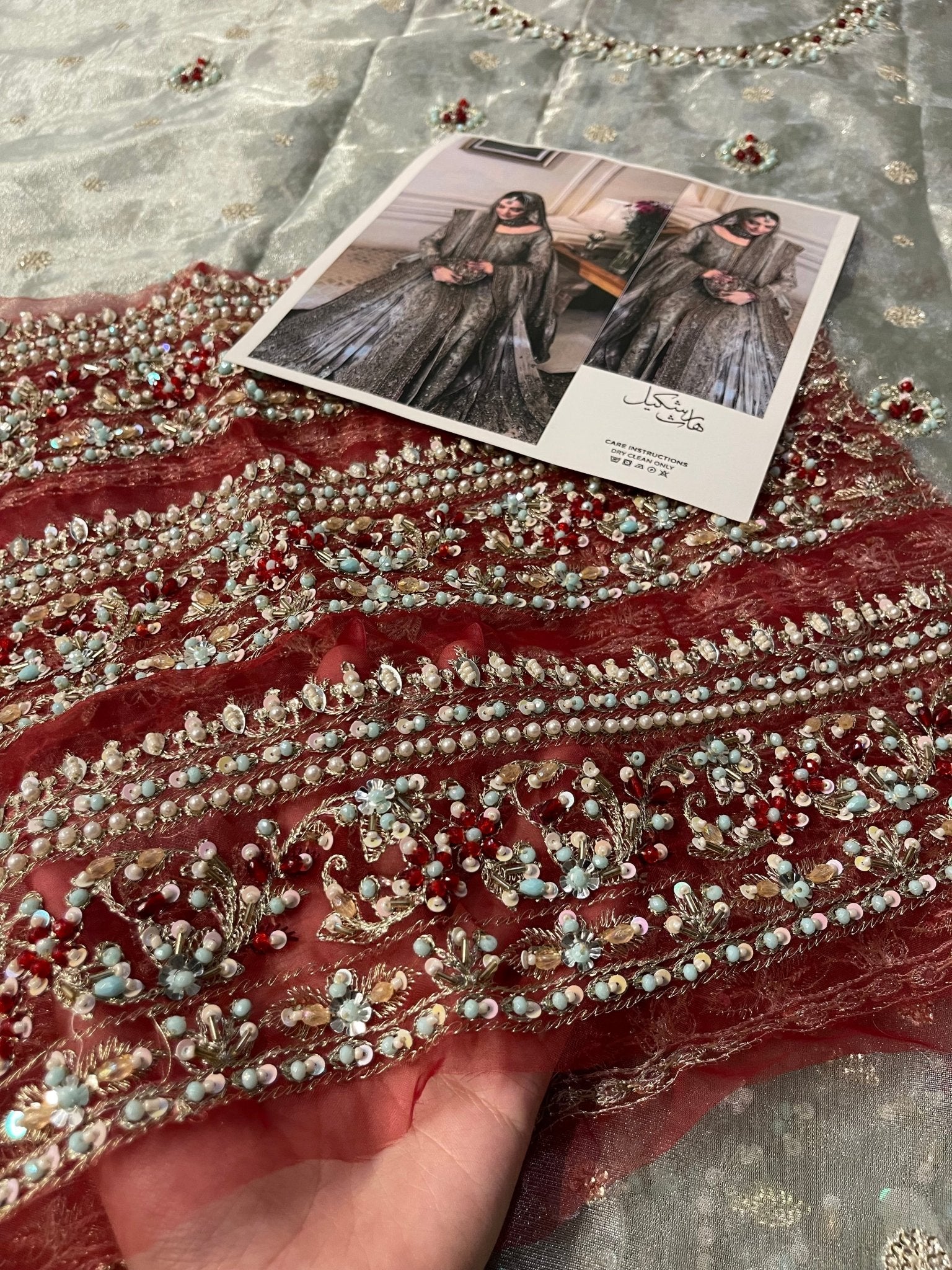 Haris Shakeel – Maharani Light Cinderella Blue Style, embroidery and fabric detail 14