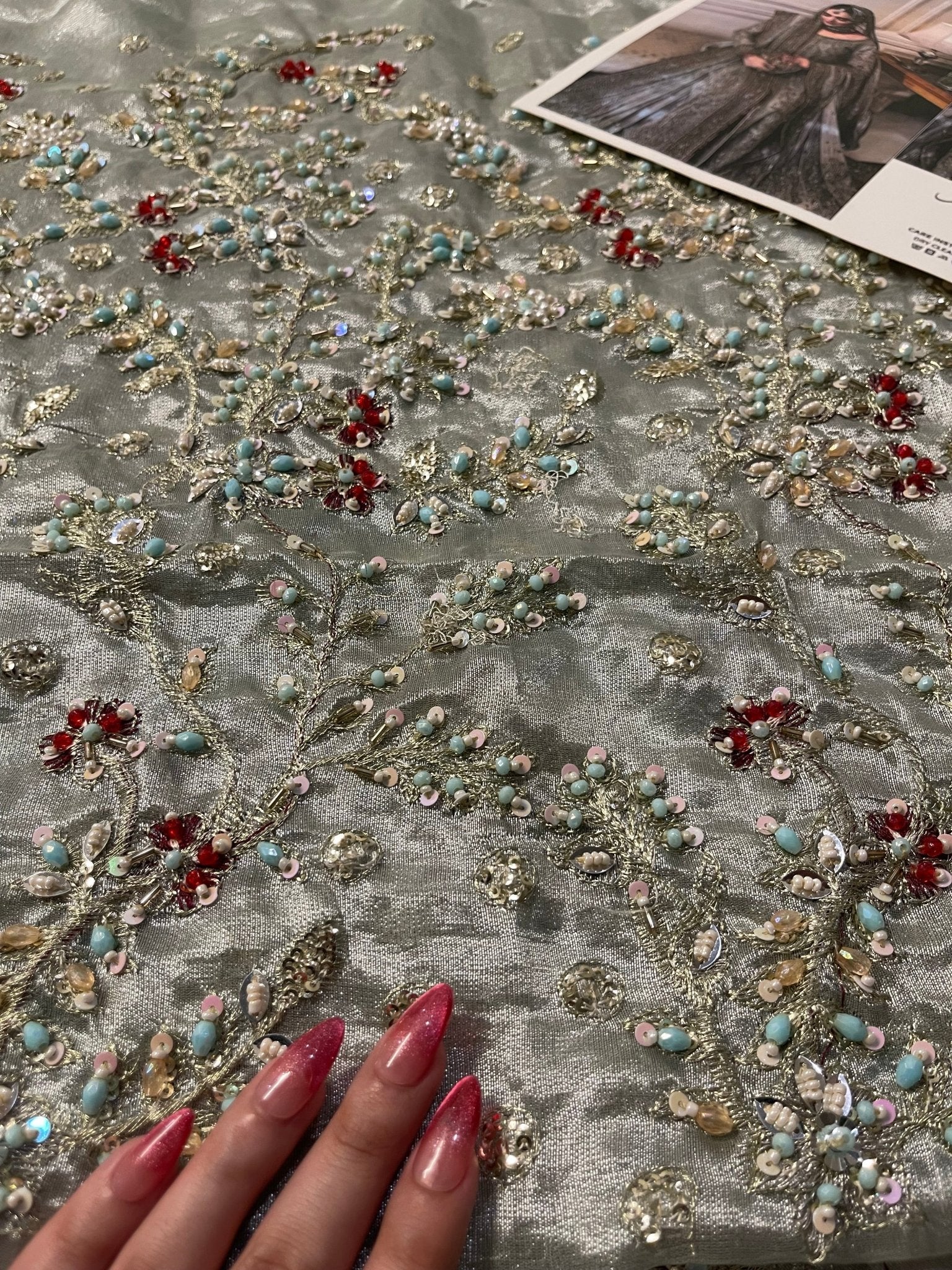 Haris Shakeel – Maharani Light Cinderella Blue Style, embroidery and fabric detail 8