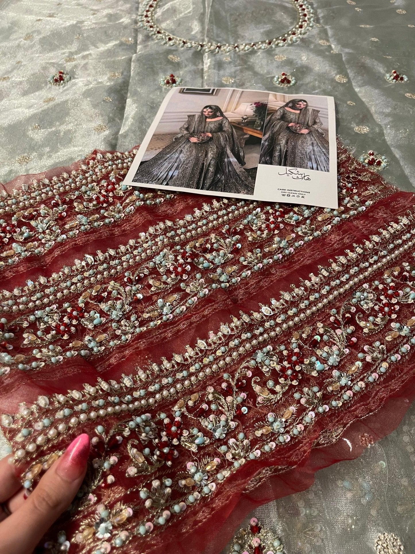 Haris Shakeel – Maharani Light Cinderella Blue Style, embroidery and fabric detail 13