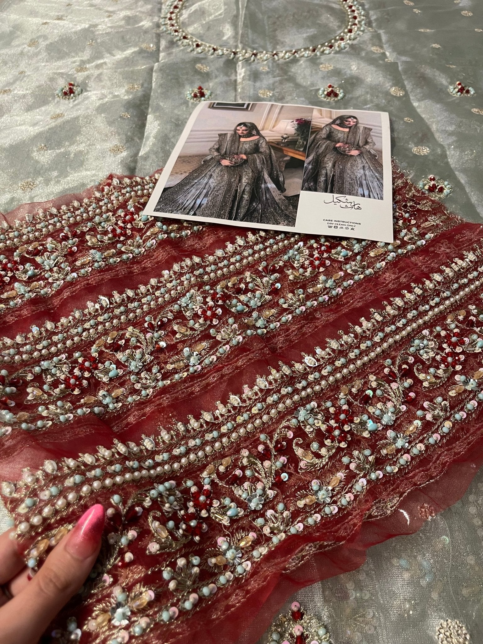 Haris Shakeel – Maharani Light Cinderella Blue Style, embroidery and fabric detail 13