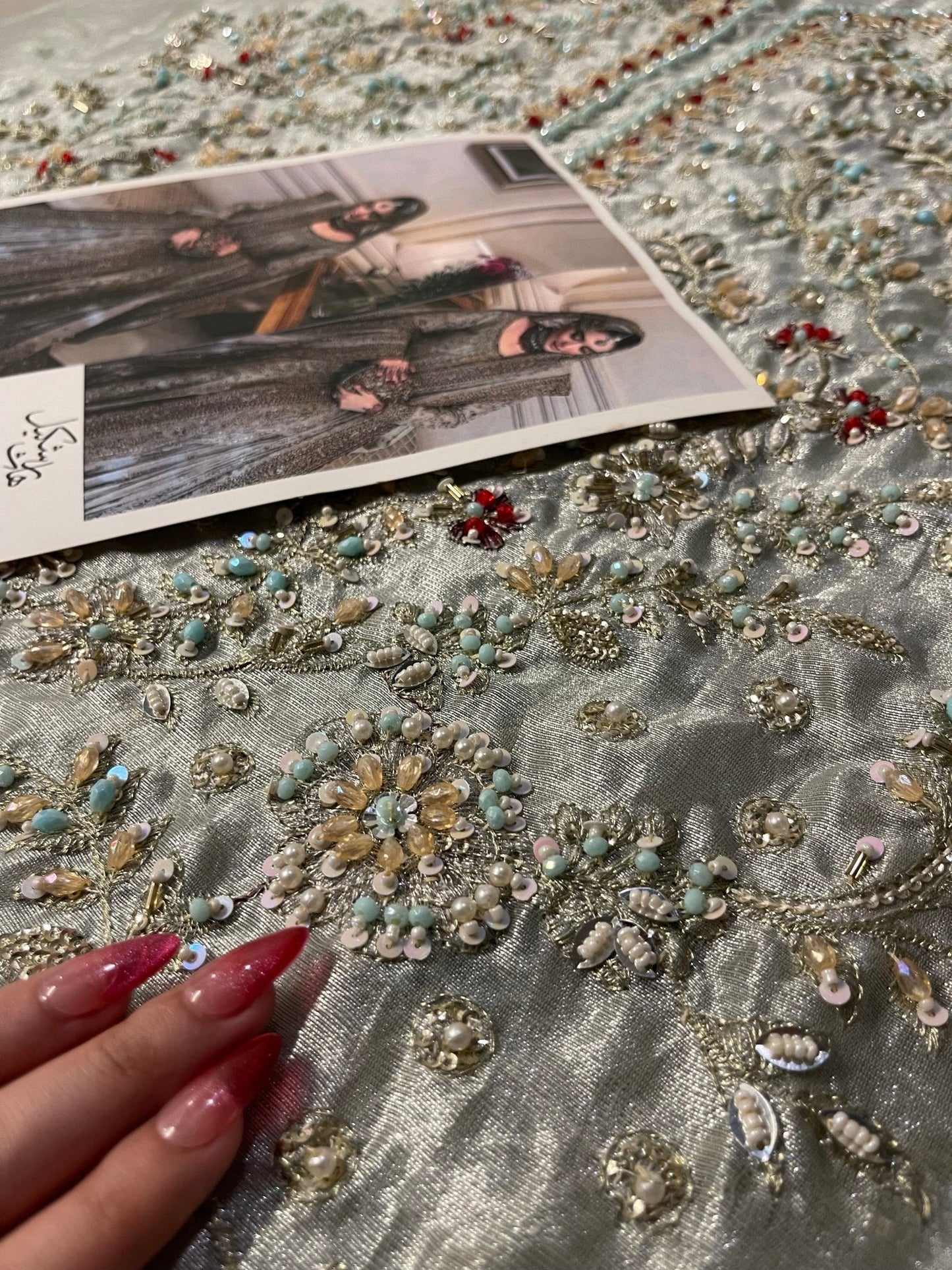 Haris Shakeel – Maharani Light Cinderella Blue Style, embroidery and fabric detail 5