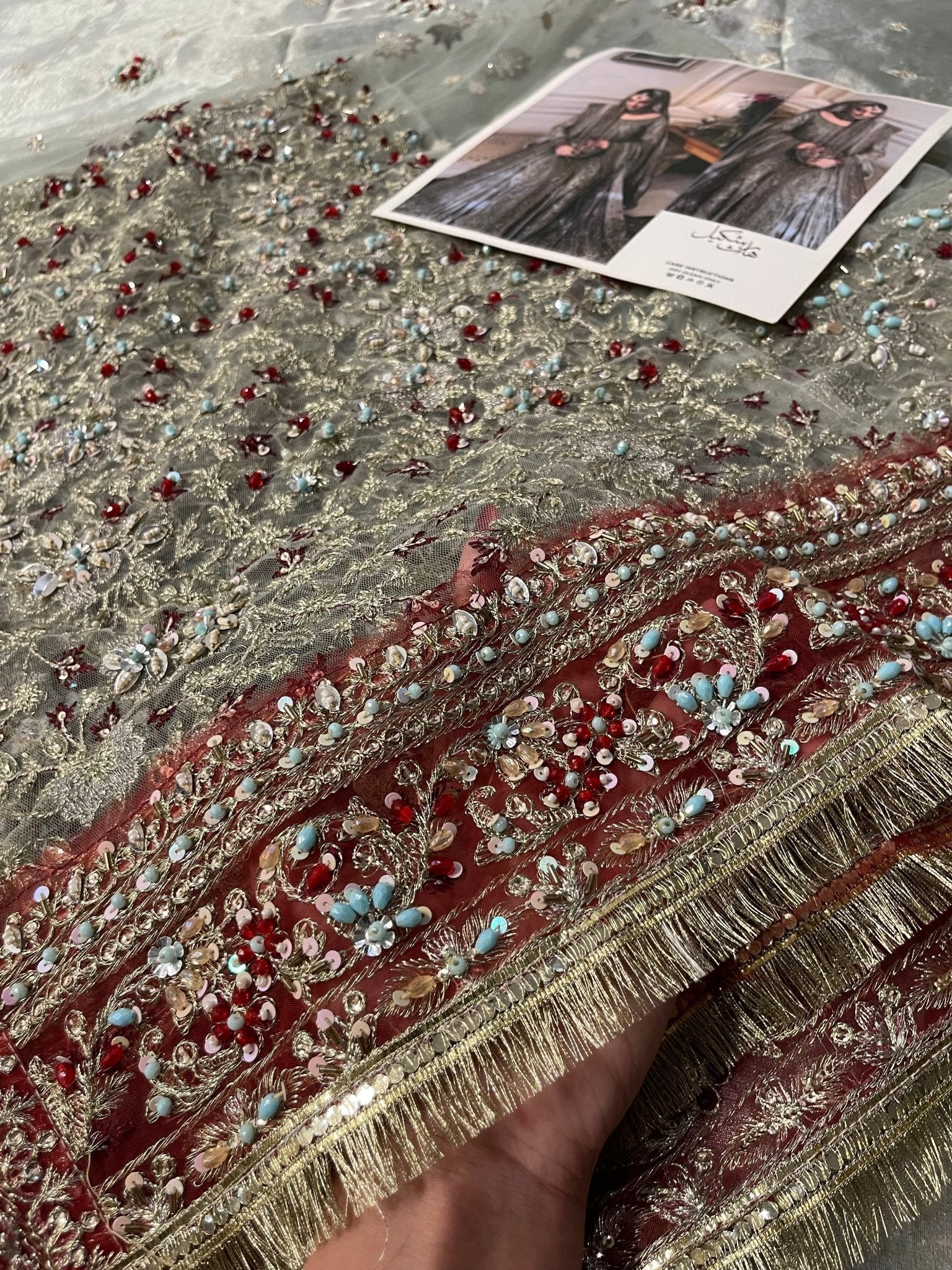 Haris Shakeel – Maharani Light Cinderella Blue Style, embroidery and fabric detail 17