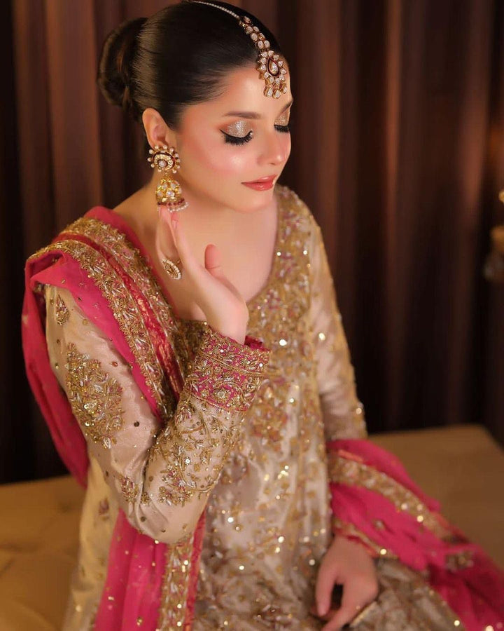 Haris Shakeel Mesuri Style gold and pink formal suit view 3