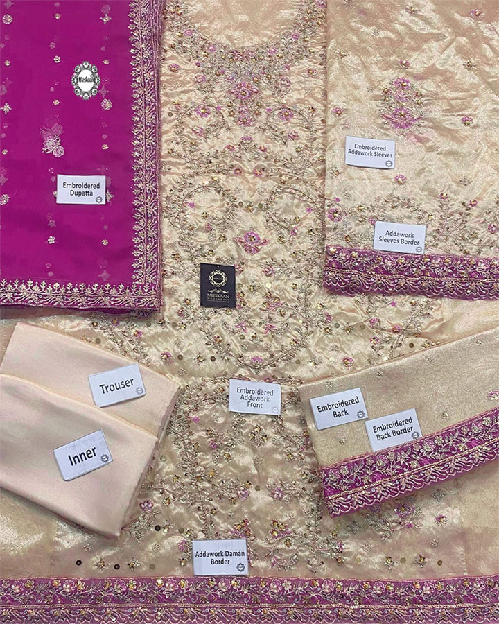 Haris Shakeel Mesuri Style gold and pink formal suit detail view 5