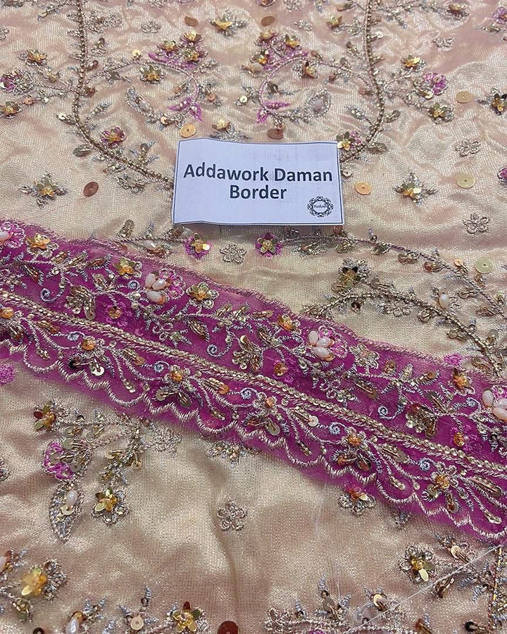 Haris Shakeel Mesuri Style gold and pink formal suit detail view 7