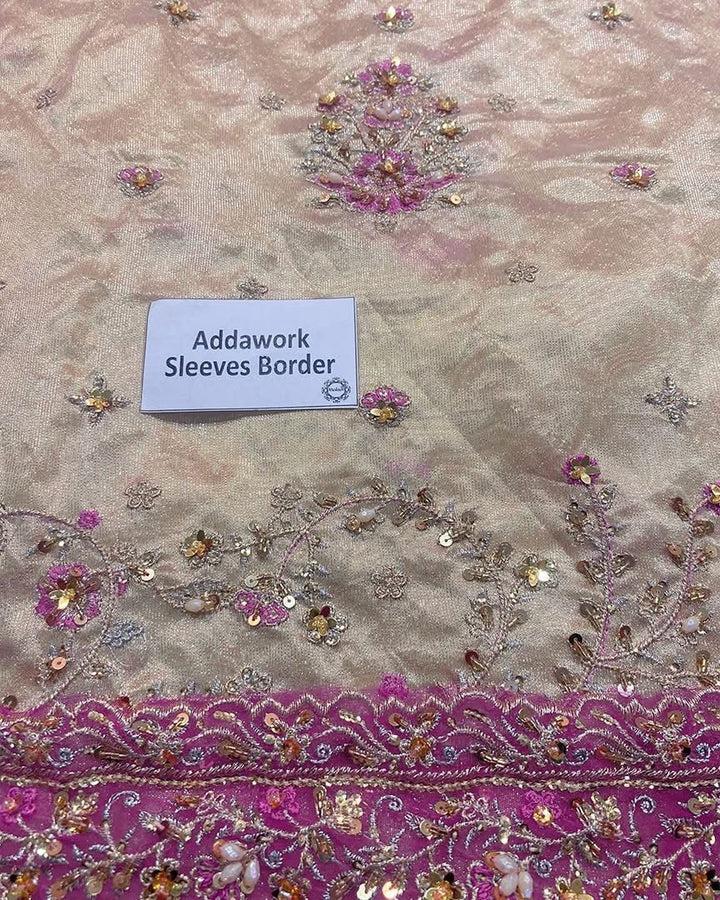 Haris Shakeel Mesuri Style gold and pink formal suit detail view 8