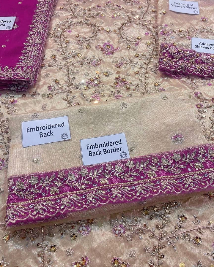 Haris Shakeel Mesuri Style gold and pink formal suit detail view 10