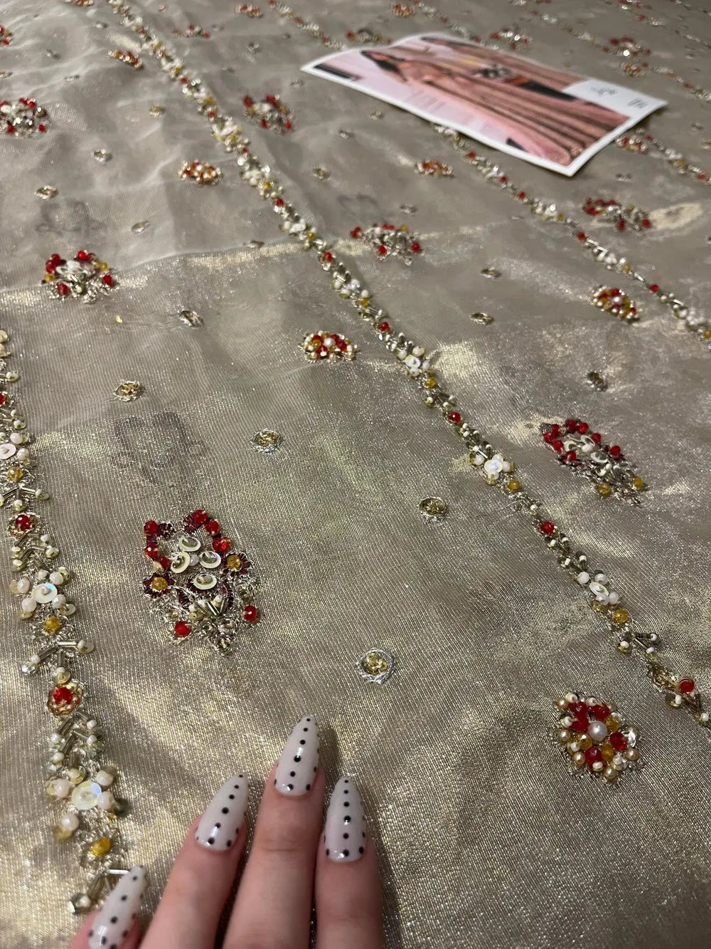 Haris Shakeel – Sahar Blue Style, ivory and gold embroidered fabric detail