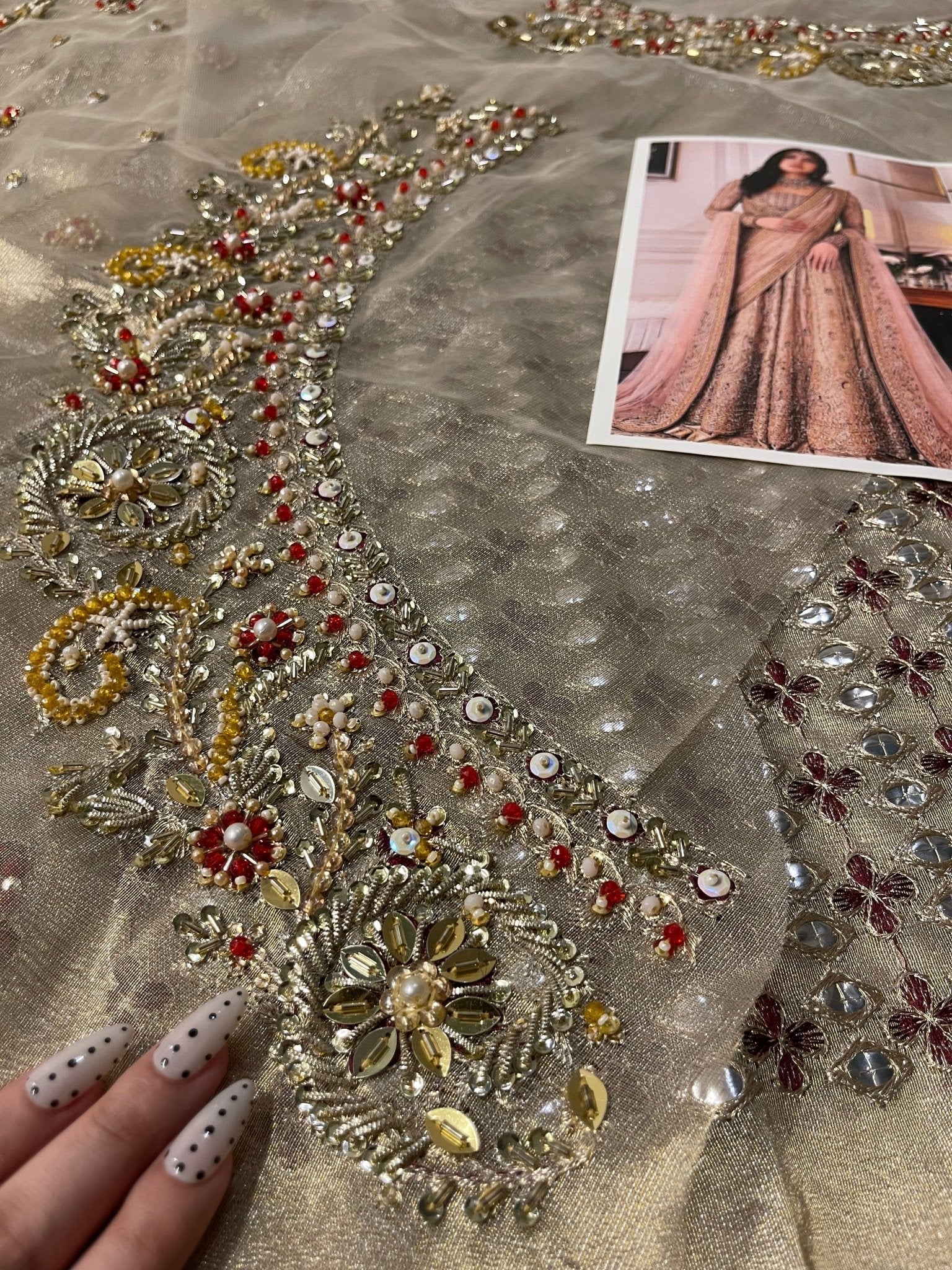 Haris Shakeel Sahar Blue style — Mairaz champagne gold four-piece suit reference, view 4 of 4