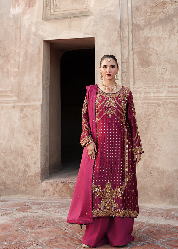 Haseens Paimana Style deep carmine three-piece formal outfit front view