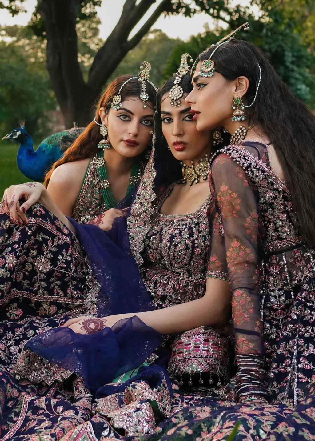 Falak style inspired by Hussain Rehar, navy blue organza peshwas alternate view