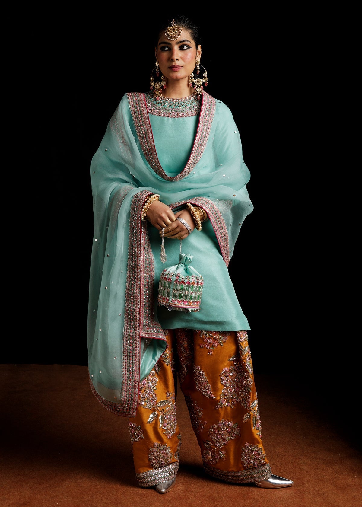 Hussain Rehar Maya Style ice blue raw silk formal suit
