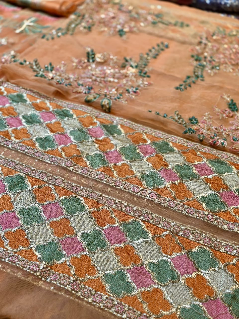 Hussain Rehar Saaz real geometric embroidered border detail