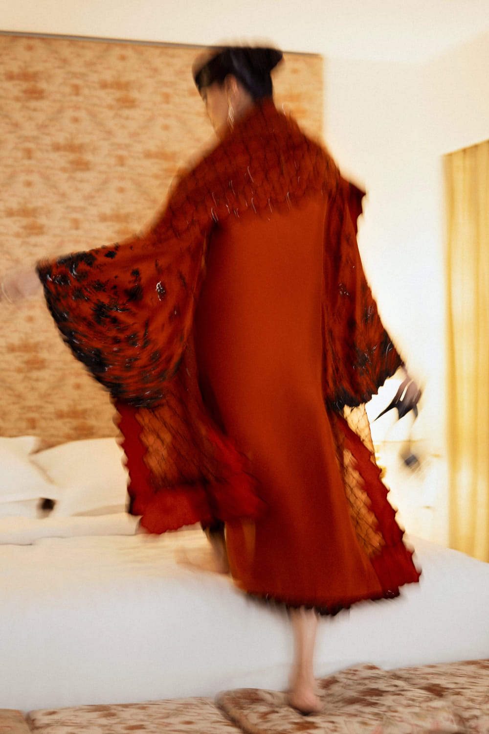 Hussain Rehar Sheryl Style rust raw silk outfit