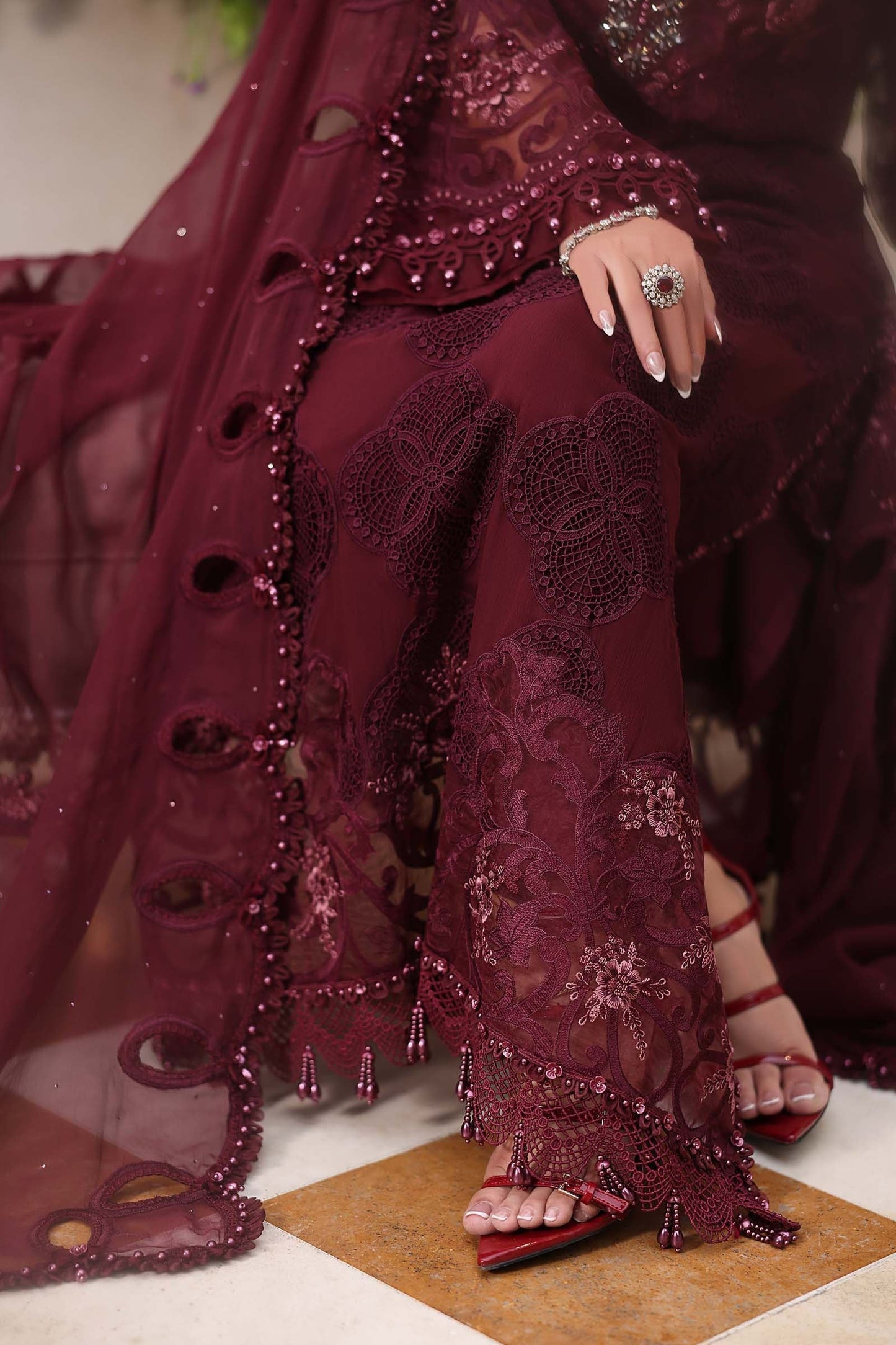 Maria B MPC-26-108 Style — Mairaz Burgundy Three-Piece Suit