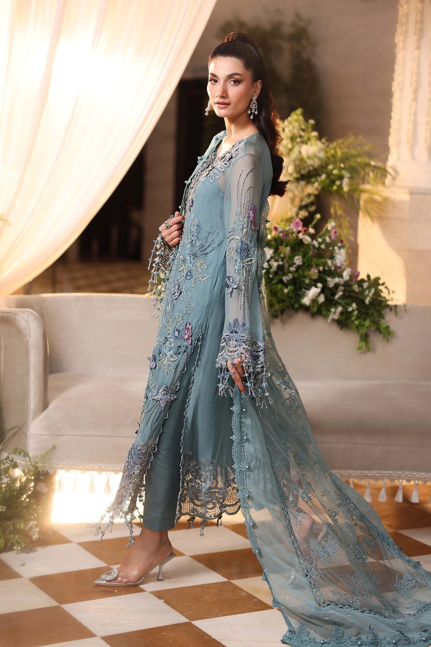 Maria B MPC-26-106 Style — Mairaz Slate Blue Three-Piece Suit