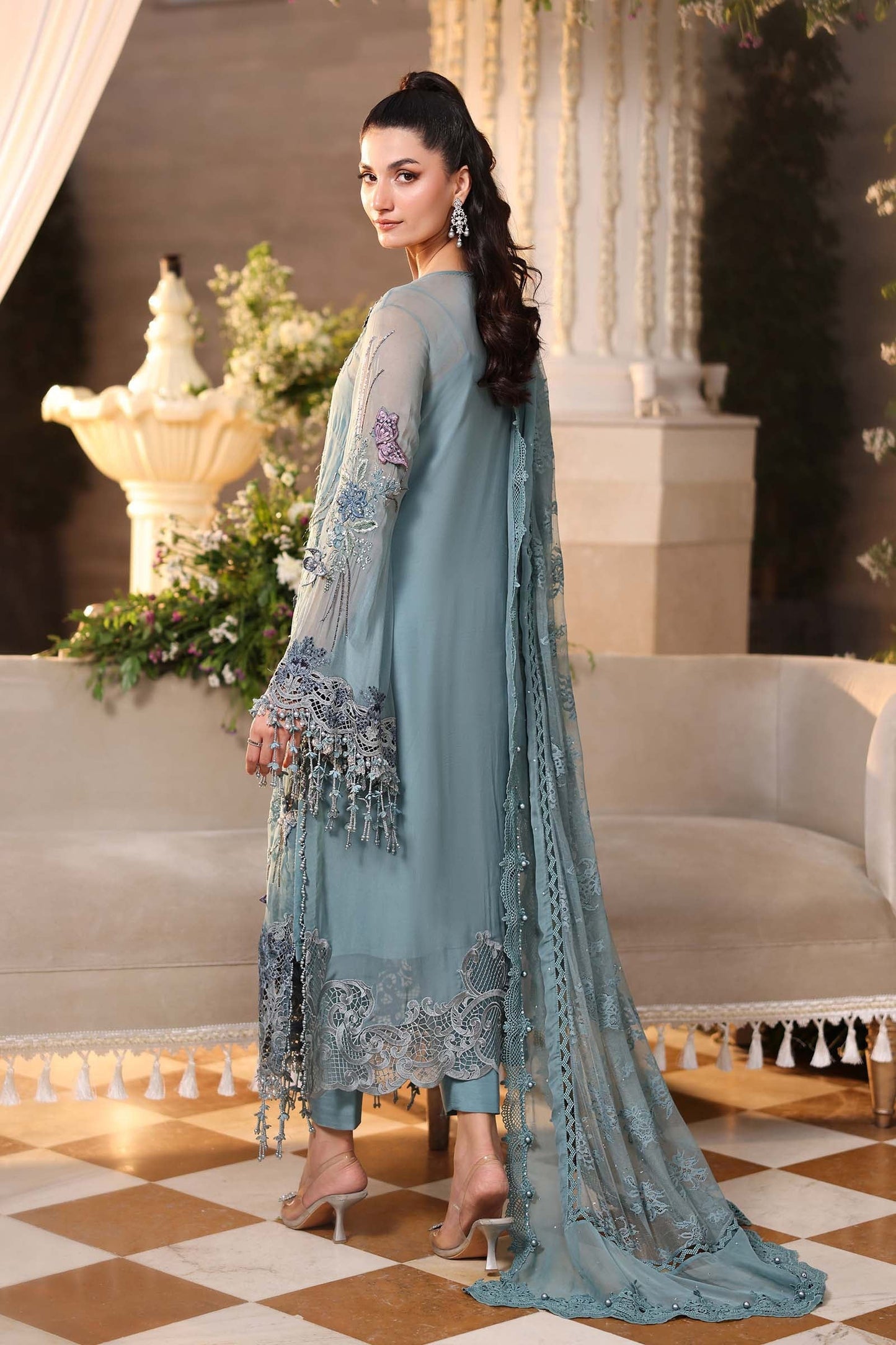 Maria B MPC-26-106 Style — Mairaz Slate Blue Three-Piece Suit