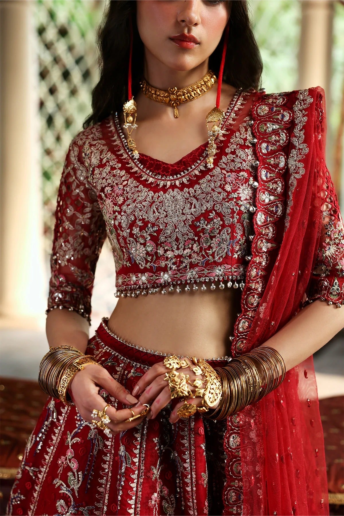 Afrozeh Sheen Style — Mairaz Red Three-Piece Suit