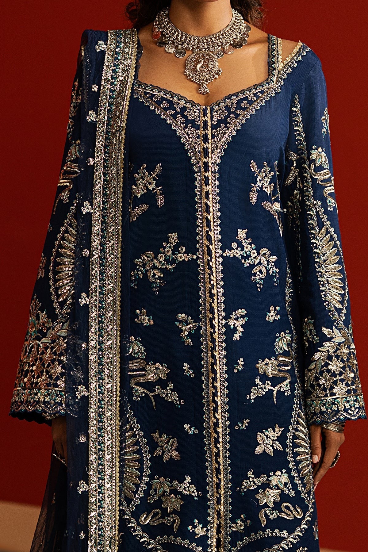 Afrozeh Mahreen Style — Mairaz Navy & Green Three-Piece Suit