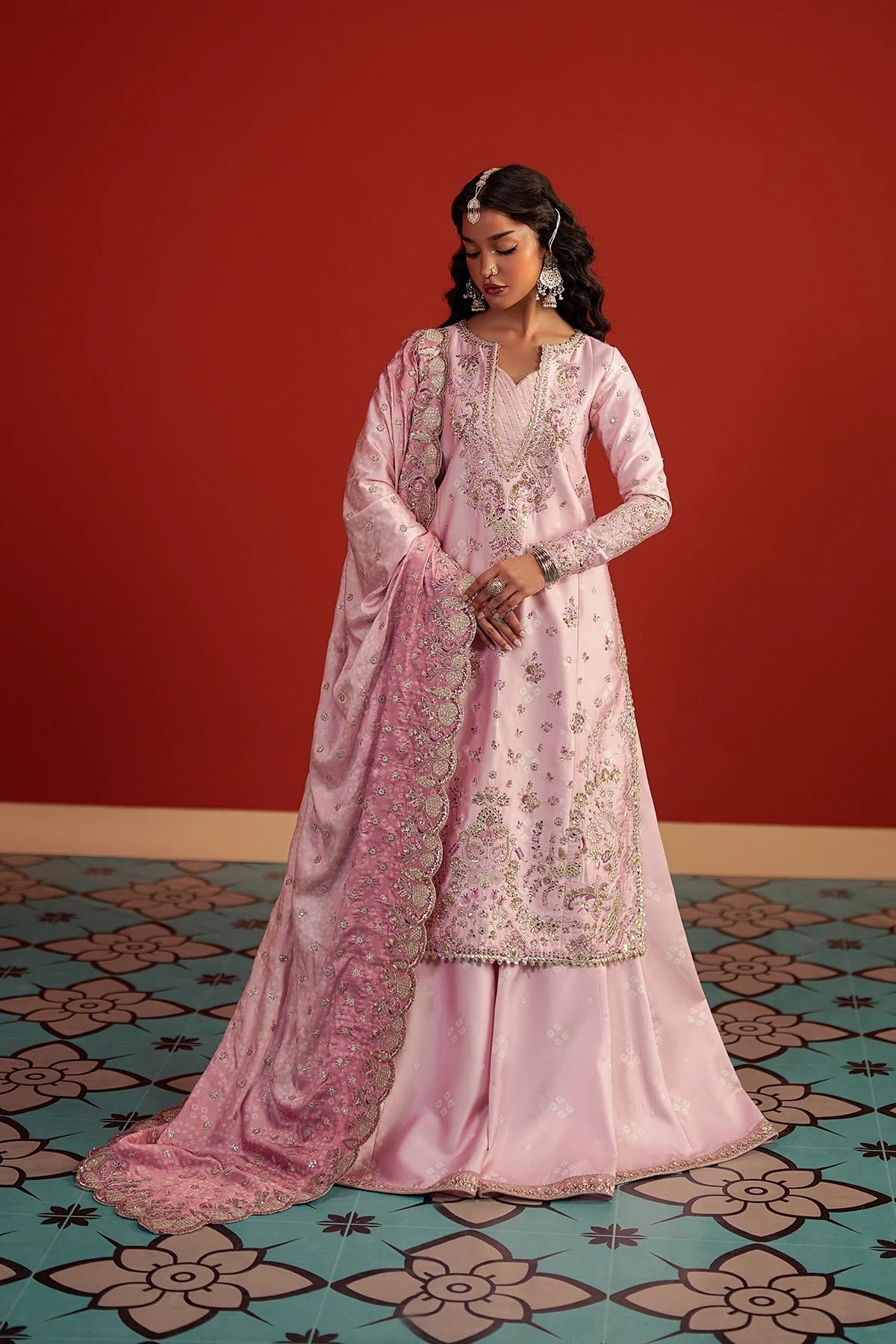 Afrozeh Sufiya Style — Mairaz Parrot Green Three-Piece Suit