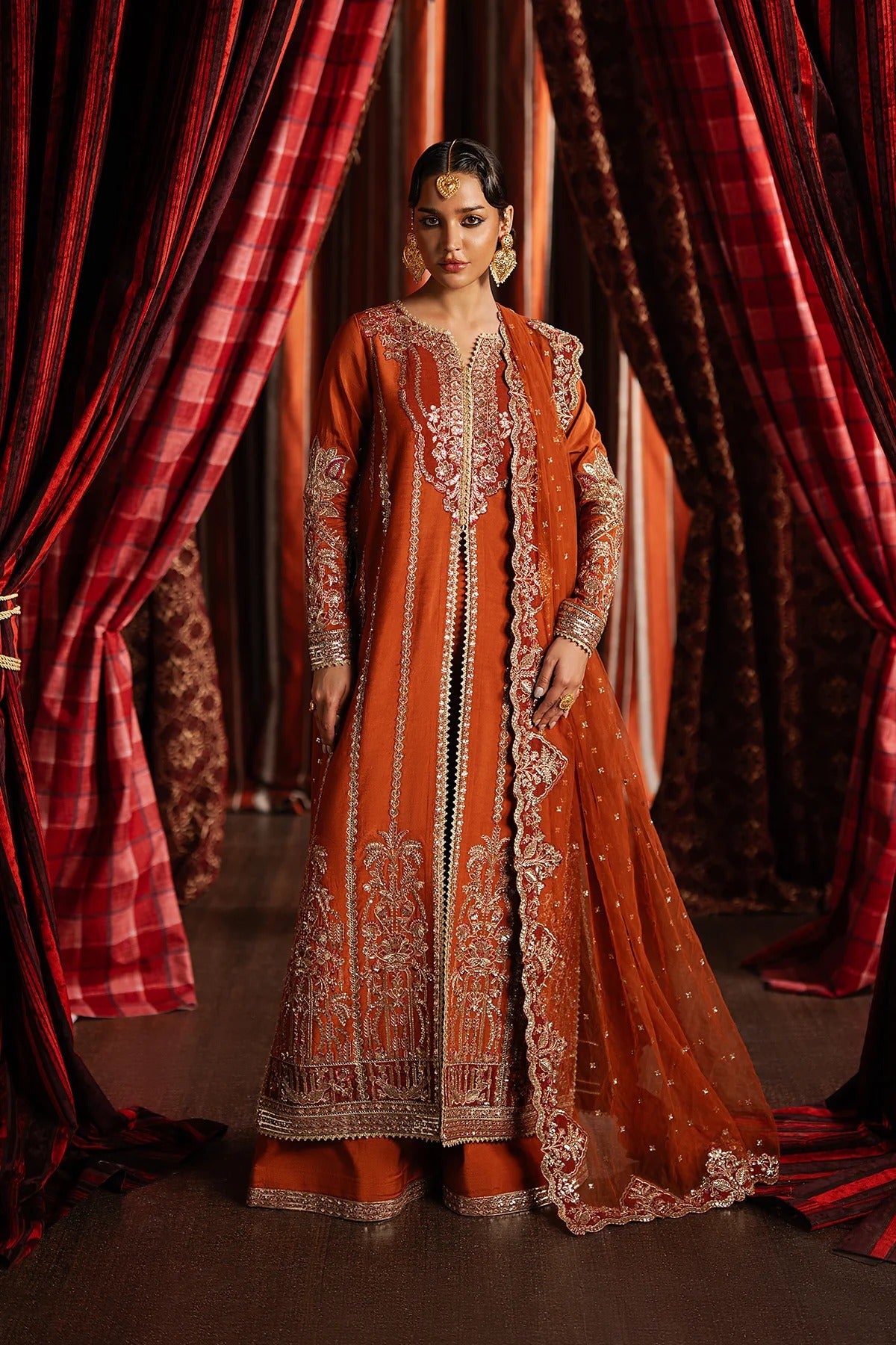 Afrozeh Aafreen Style — Mairaz Rust Three-Piece Suit