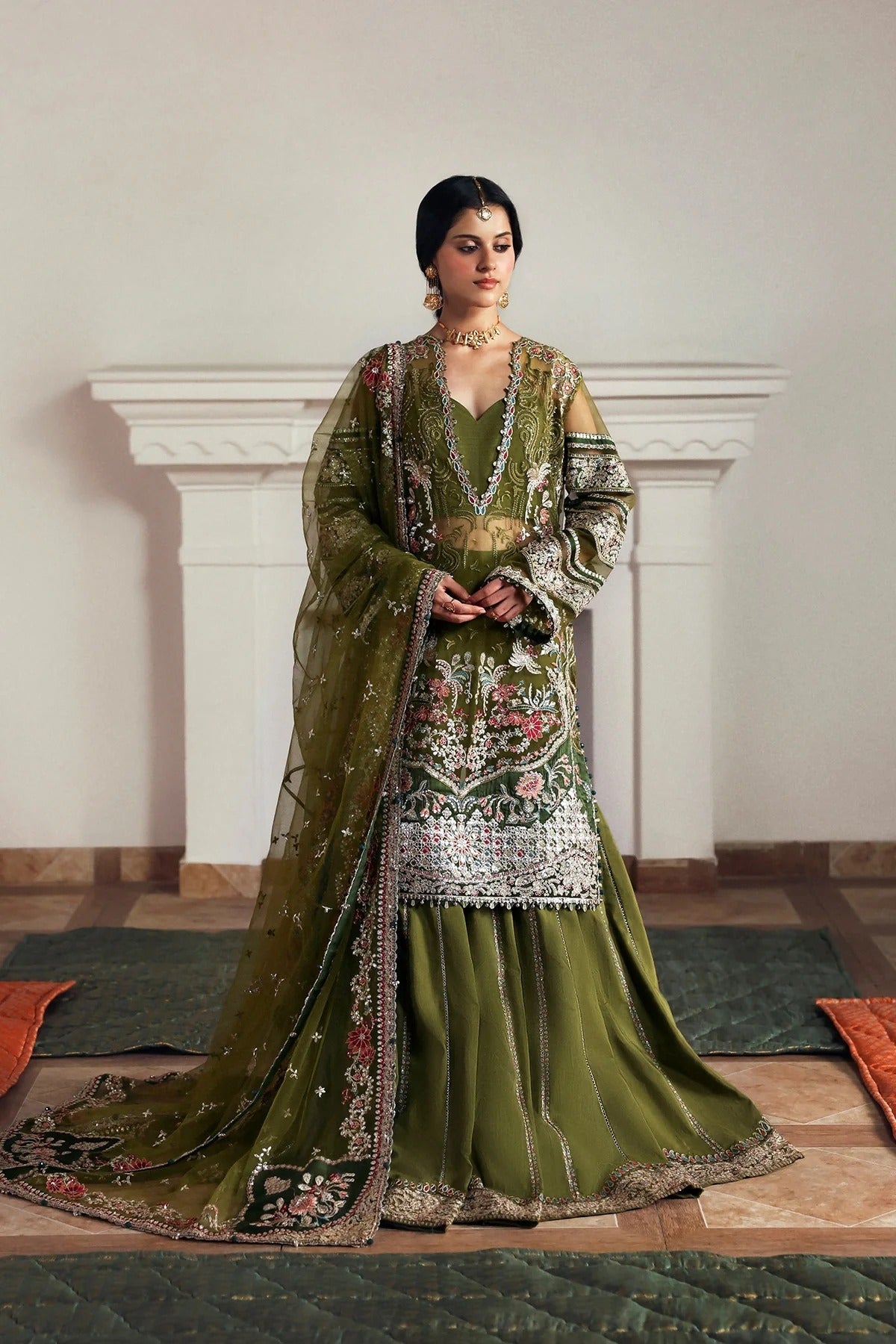 Afrozeh Zoon Style — Mairaz Olive & Green Three-Piece Suit