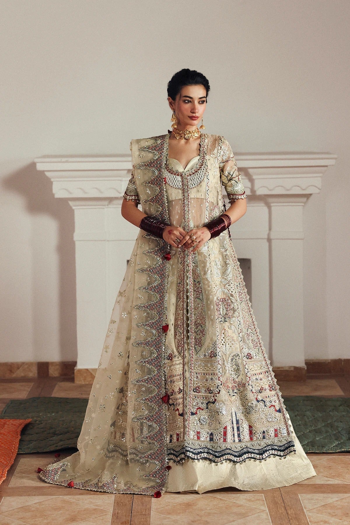 Afrozeh Shahnaz Style — Mairaz Cream Three-Piece Suit