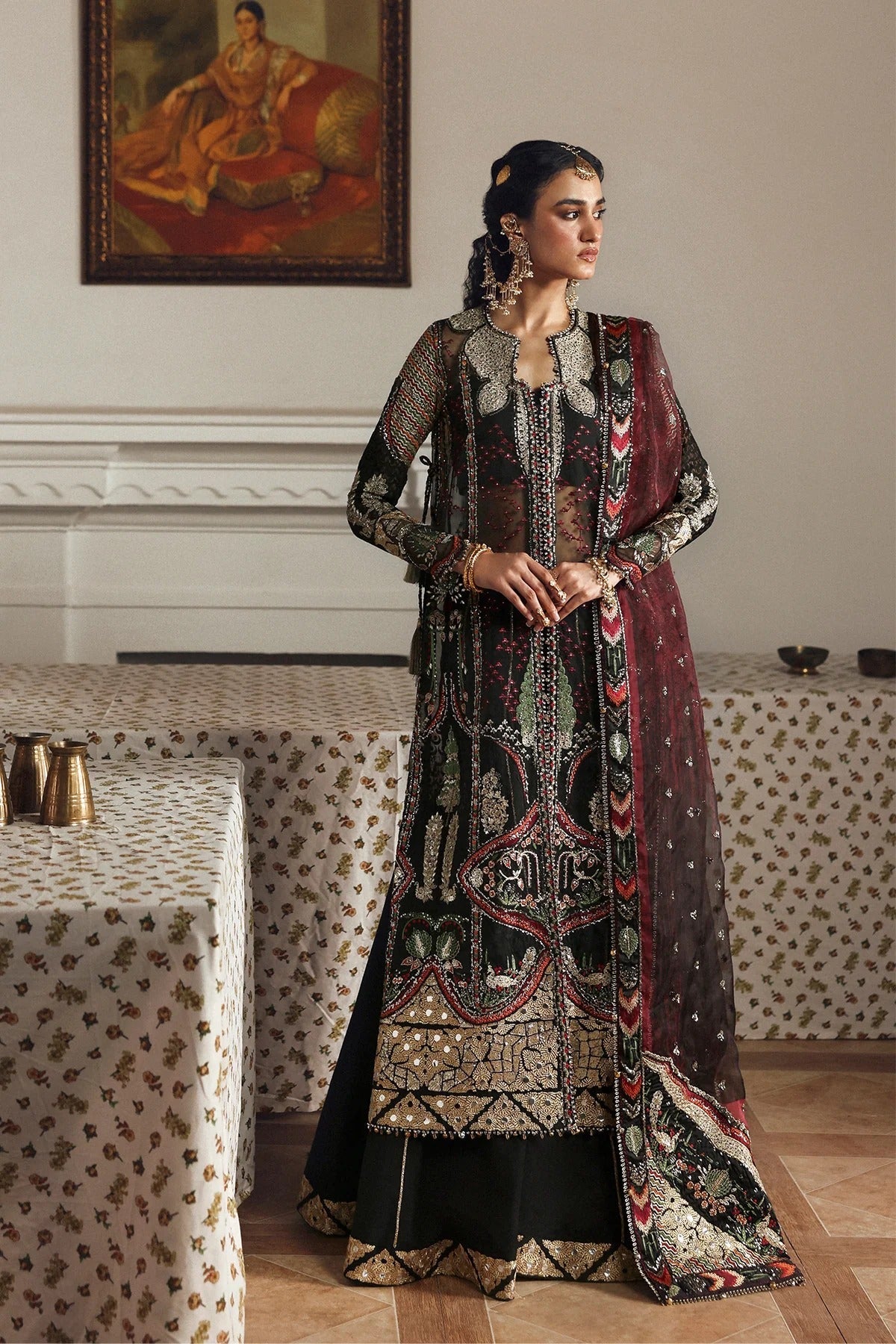 Afrozeh Dhanak Style — Mairaz Black Three-Piece Suit
