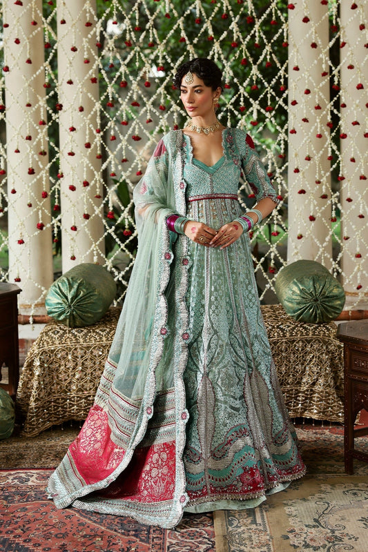 Afrozeh Zanzar Style — Mairaz Aqua & Red Three-Piece Suit